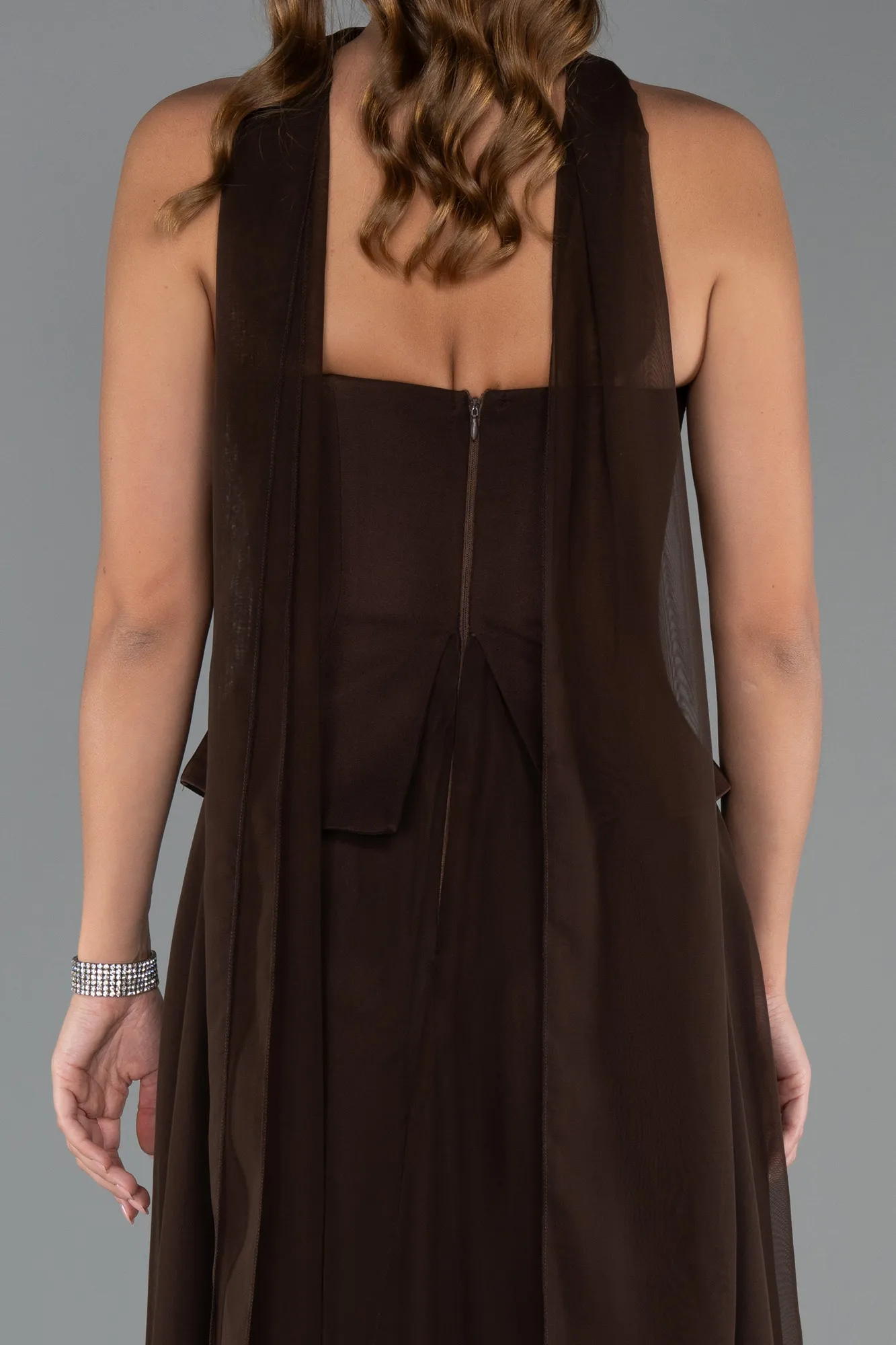 Brown-Long Chiffon Evening Dress ABU5484