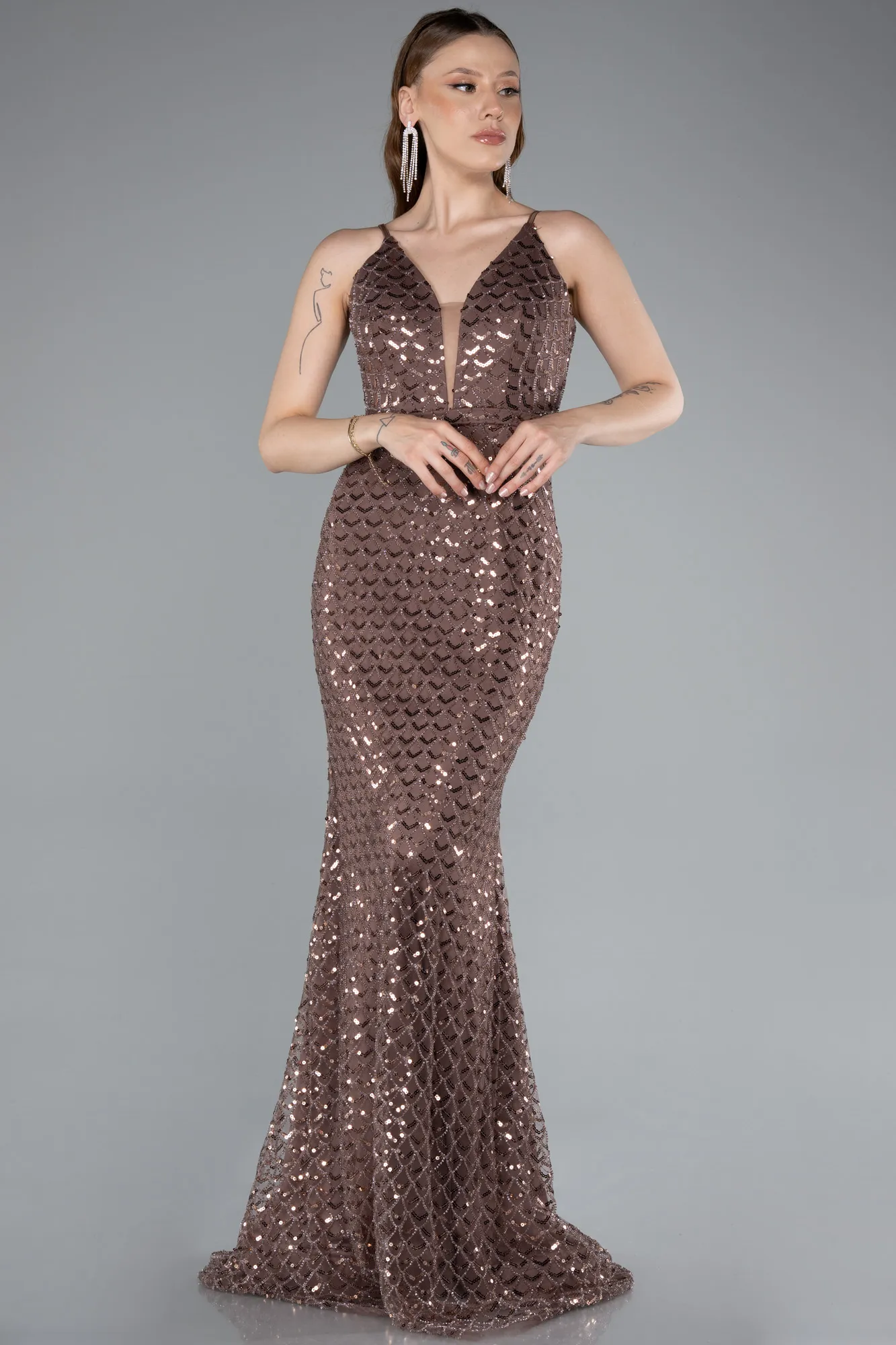 Brown-Long Evening Dress ABU4980