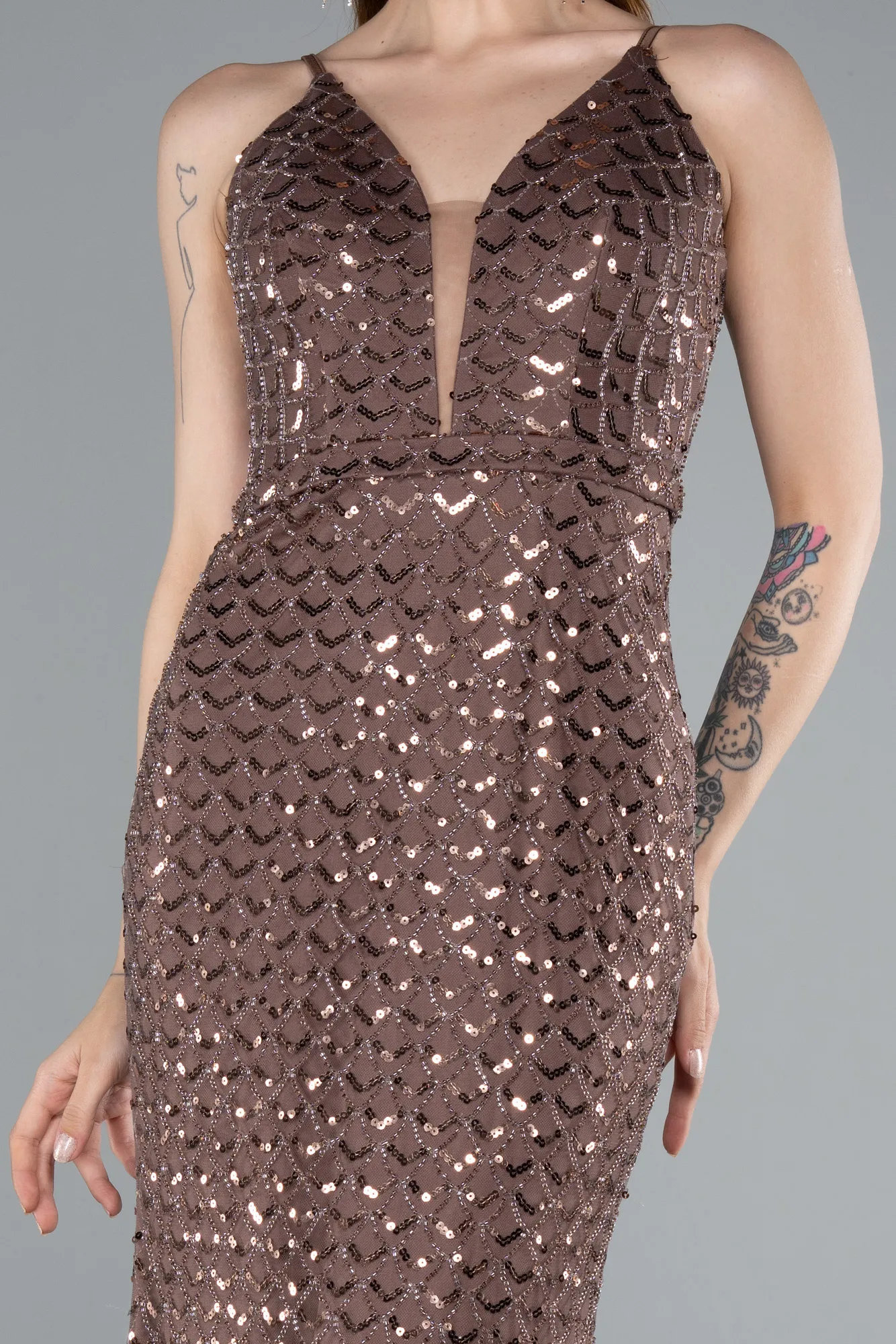 Brown-Long Evening Dress ABU4980