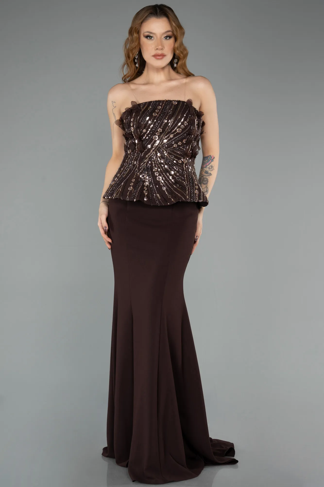Brown-Long Mermaid Evening Gown ABU5518