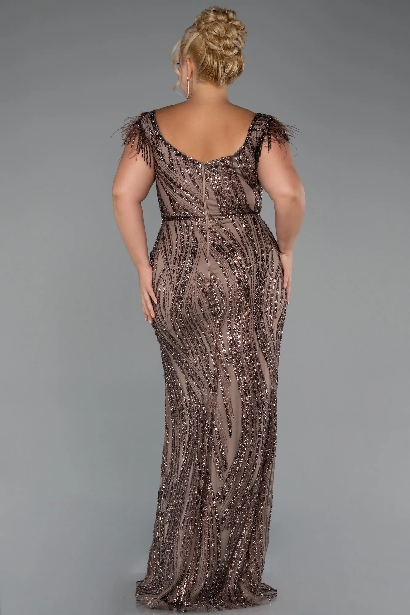 Brown-Long Plus Size Evening Dress ABU5182