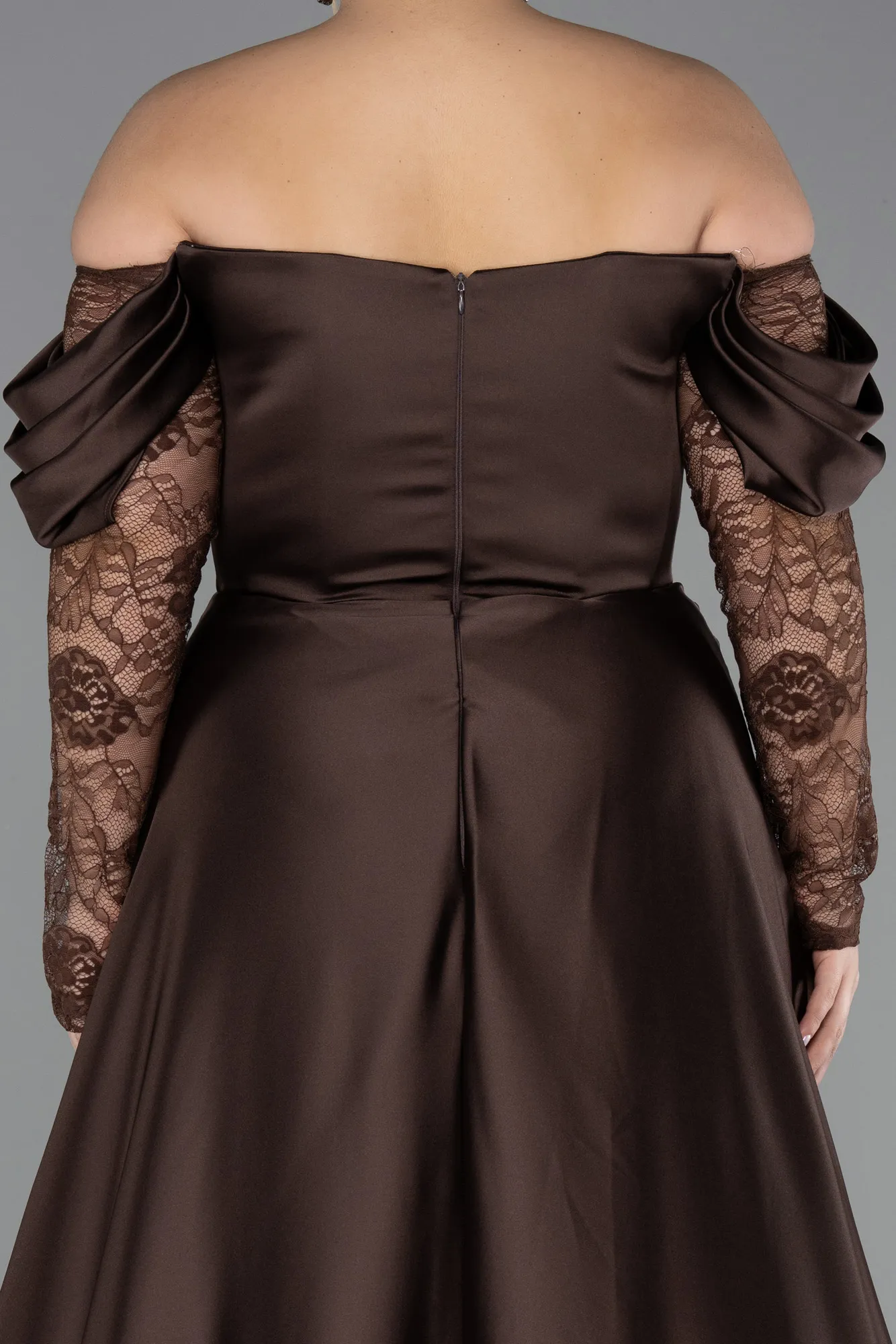 Brown-Long Satin Formal Plus Size Dress ABU5261