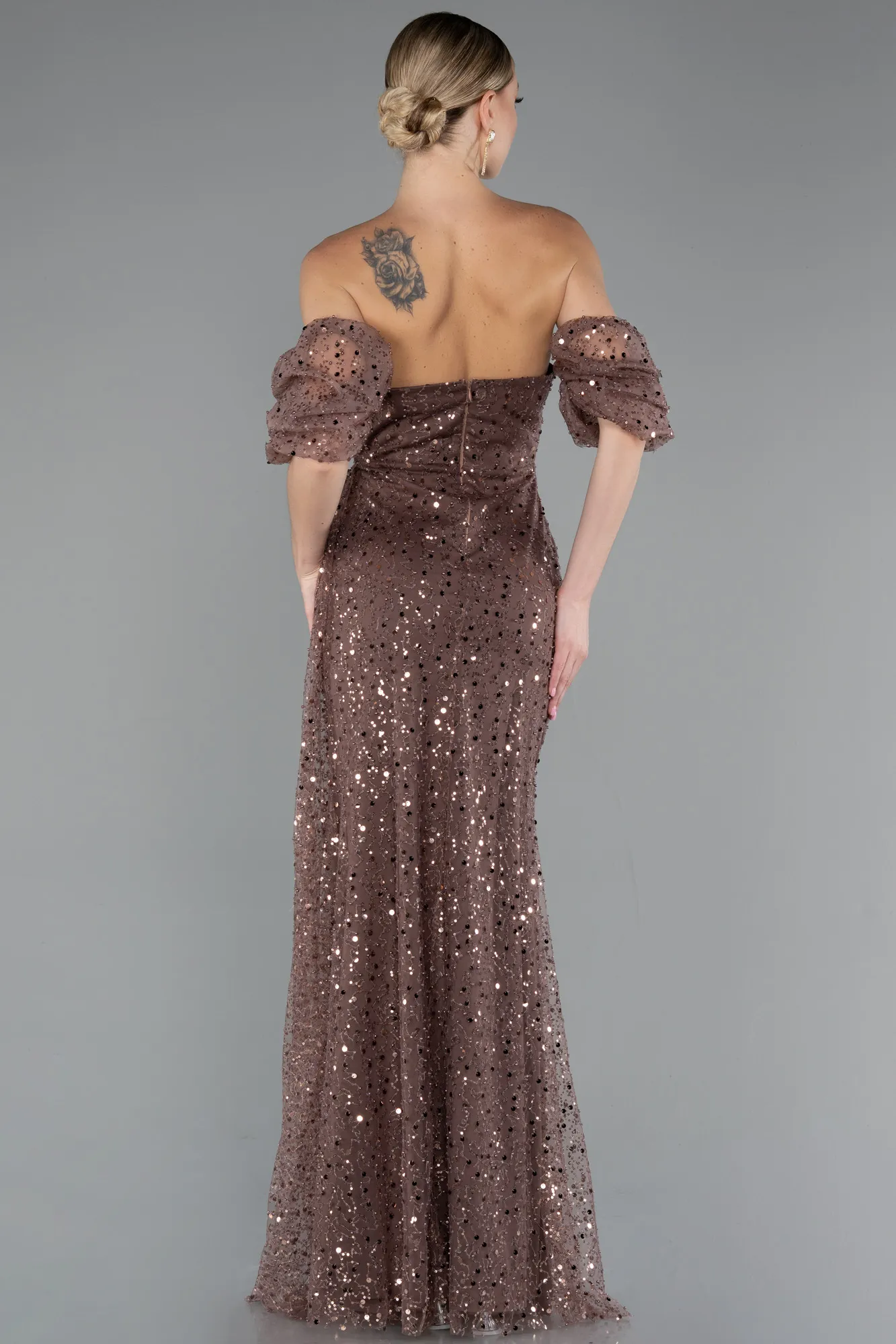 Brown-Long Scaly Evening Dress ABU5075