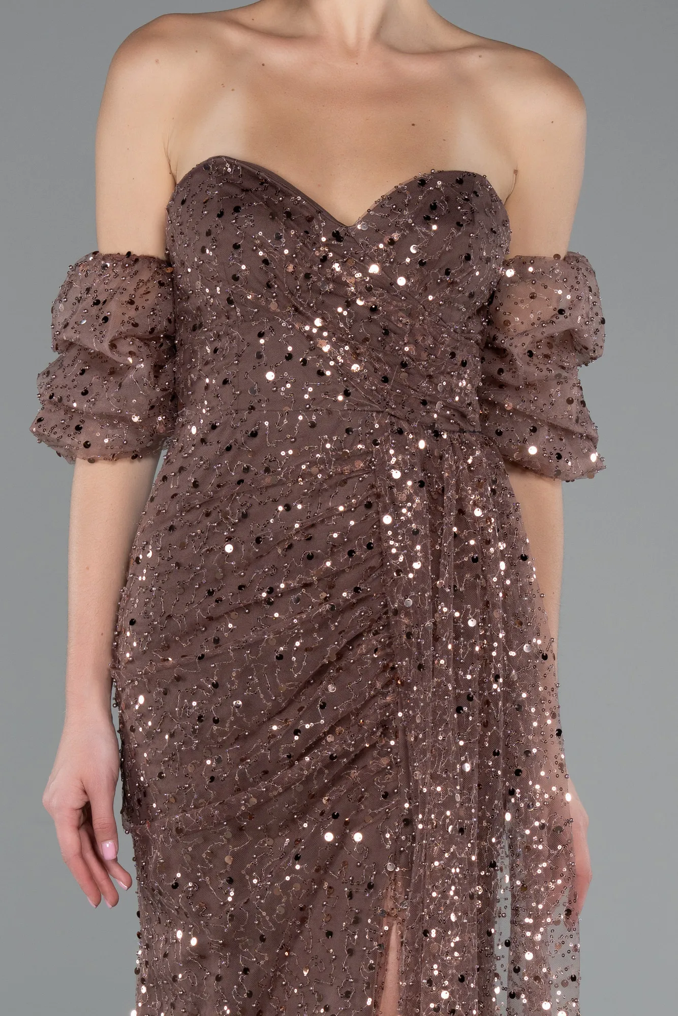 Brown-Long Scaly Evening Dress ABU5075