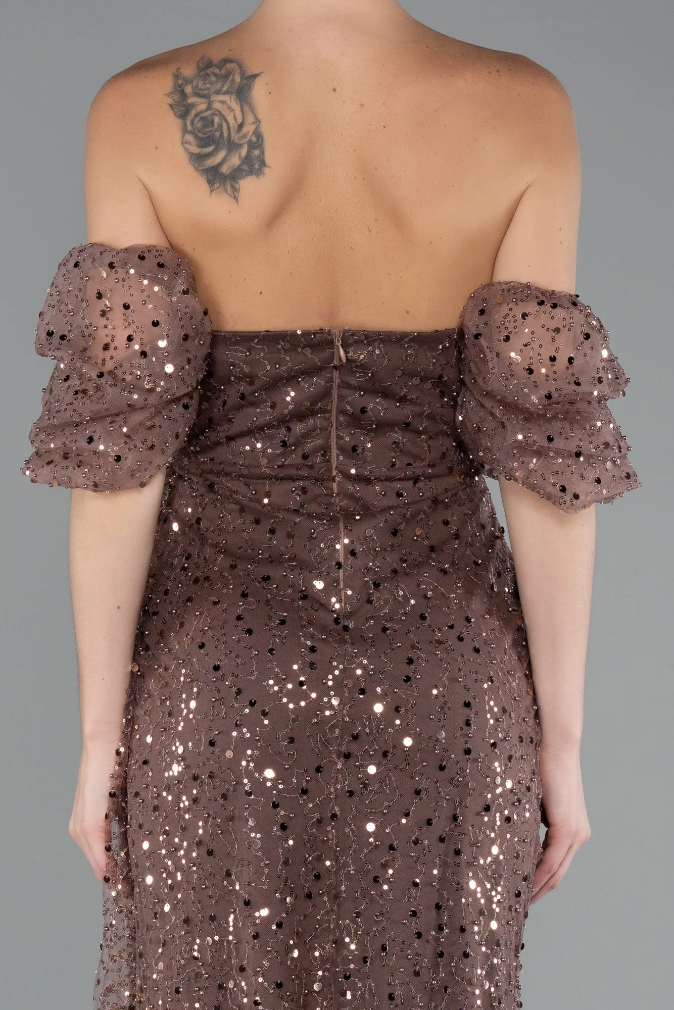 Brown-Long Scaly Evening Dress ABU5075