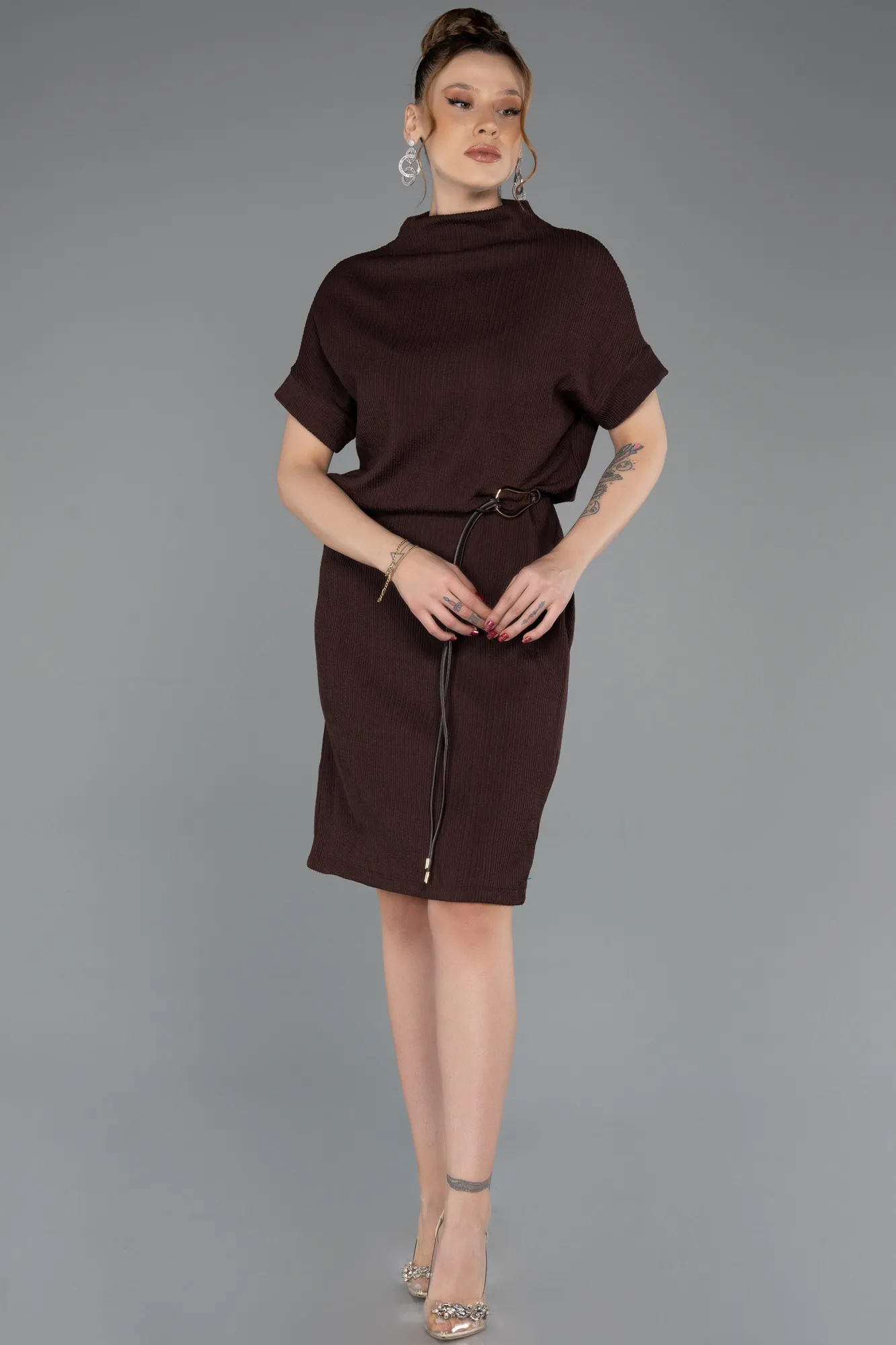 Brown-Midi Cocktail Dress ABK2494