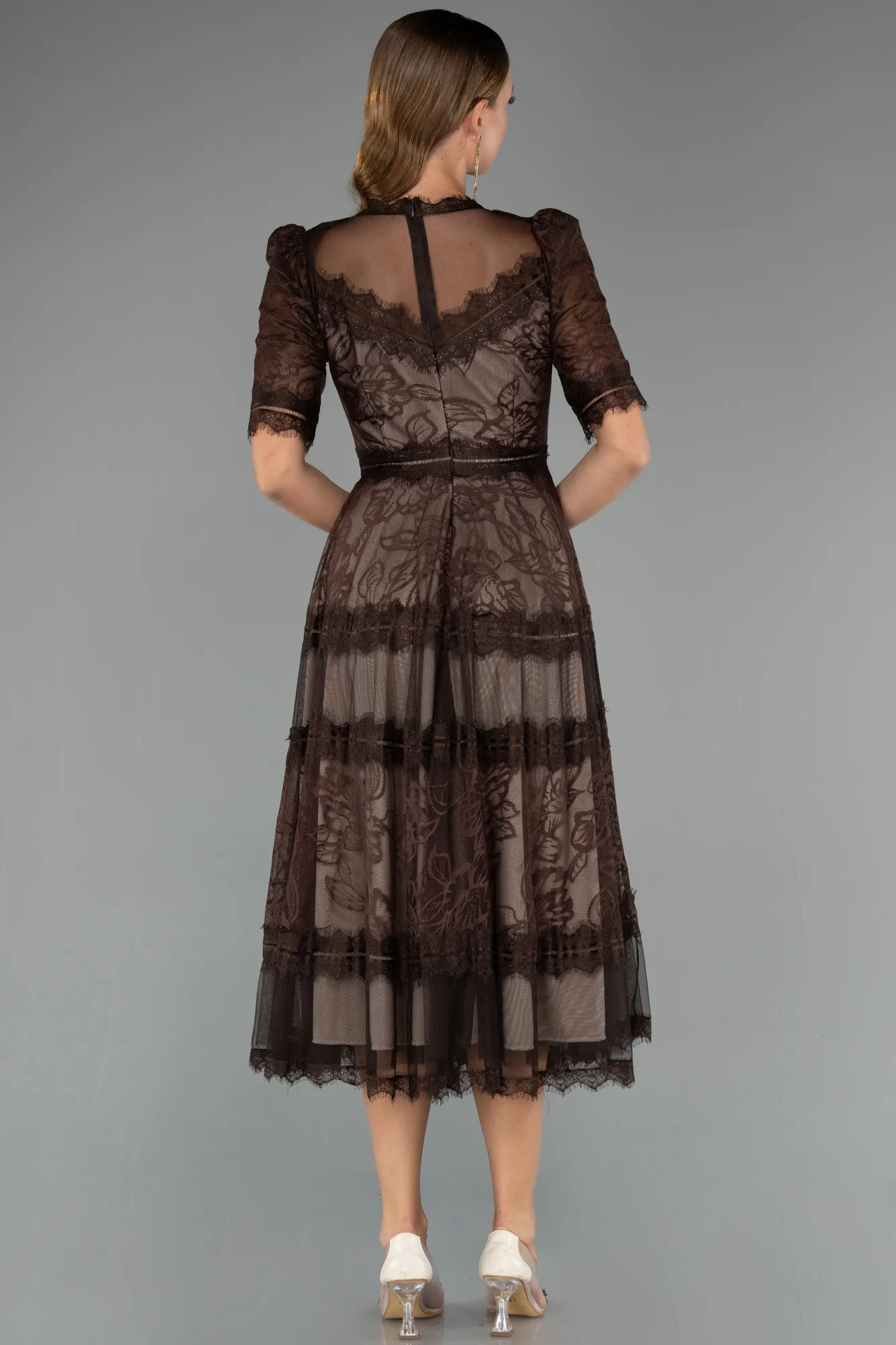 Brown-Midi Dantelle Night Dress ABK1388