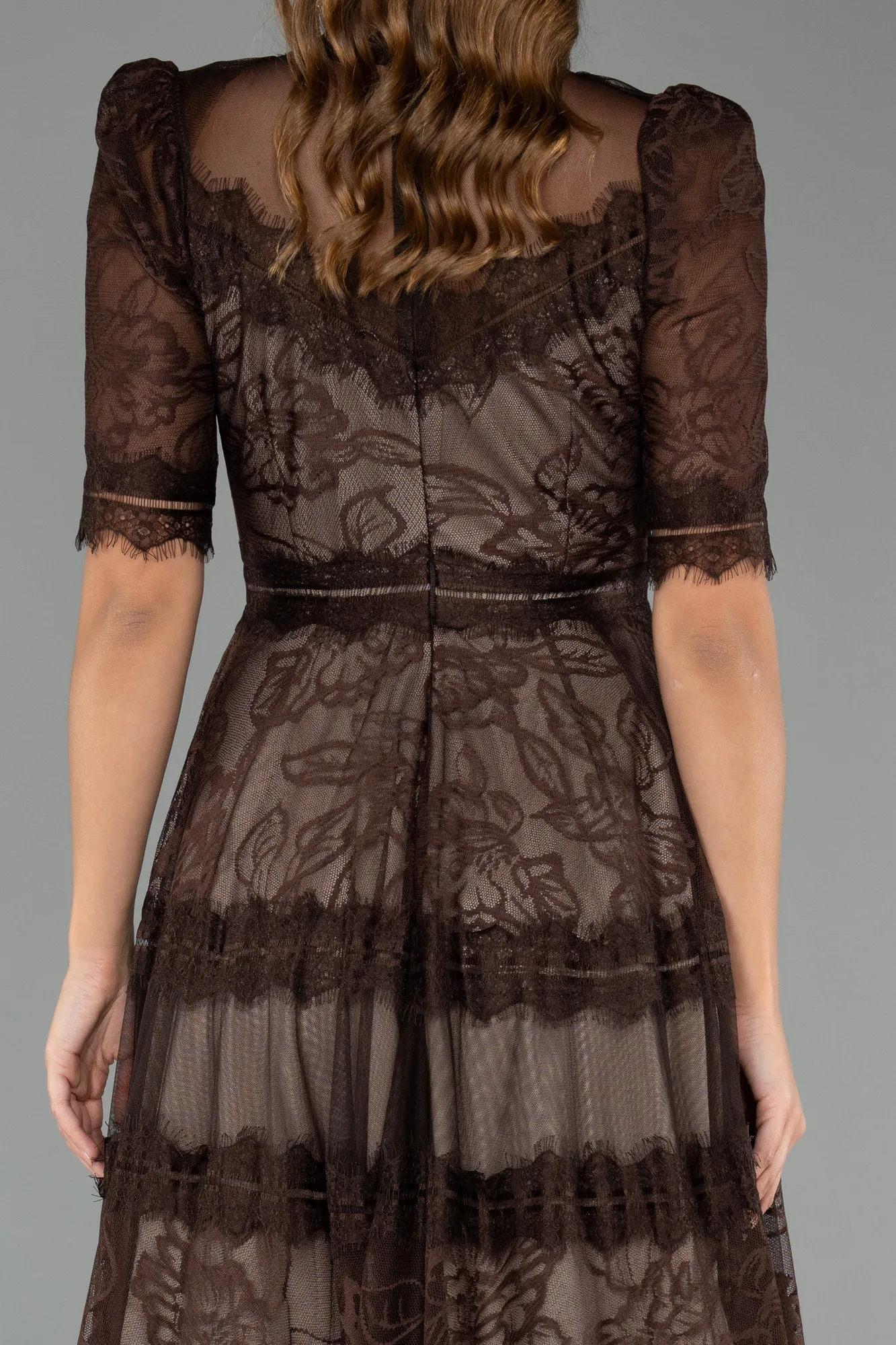 Brown-Midi Dantelle Night Dress ABK1388