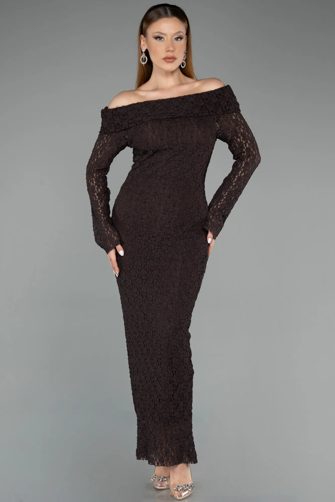 Brown-Midi Dantelle Party Dress ABK2488