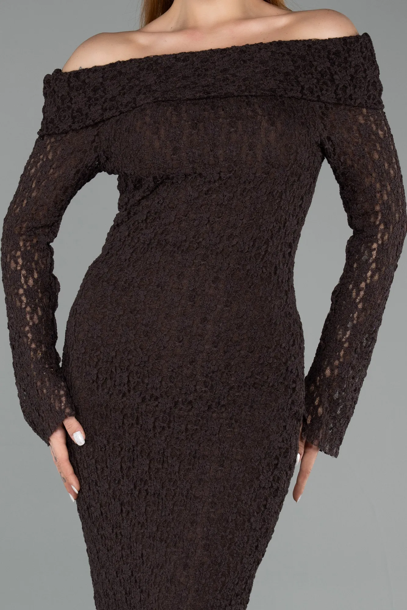 Brown-Midi Dantelle Party Dress ABK2488