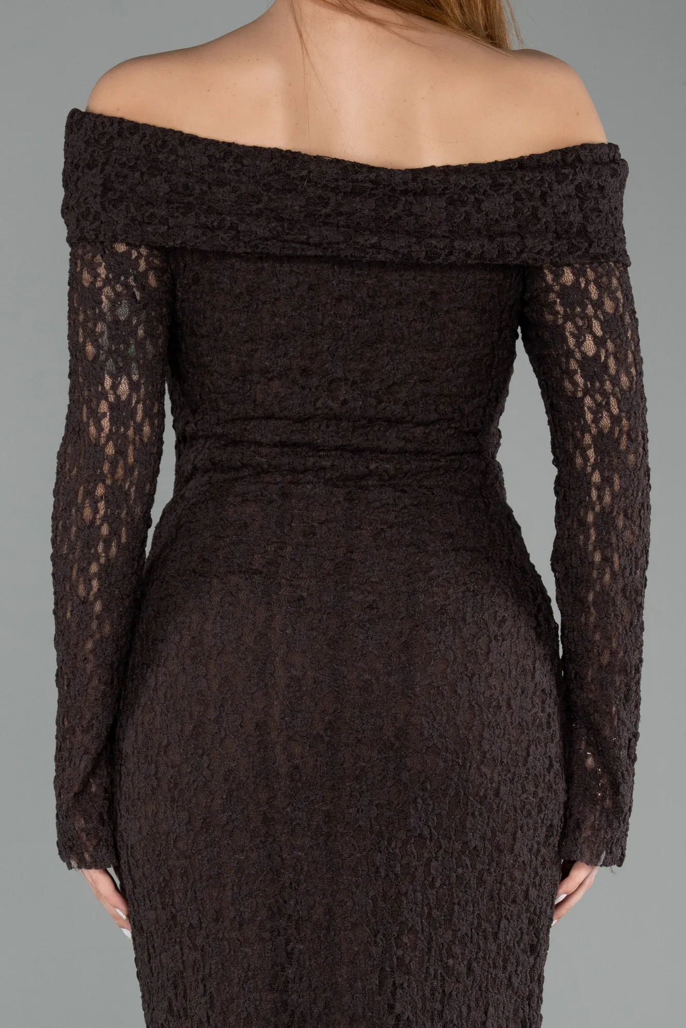 Brown-Midi Dantelle Party Dress ABK2488