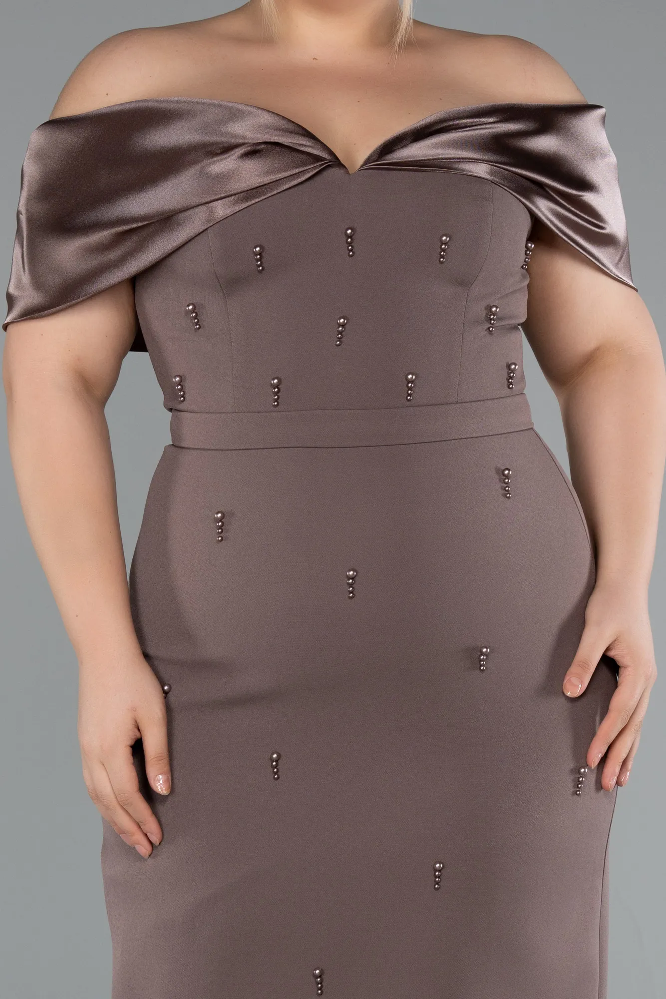 Brown-Midi Plus Size Cocktail Dress ABK2379