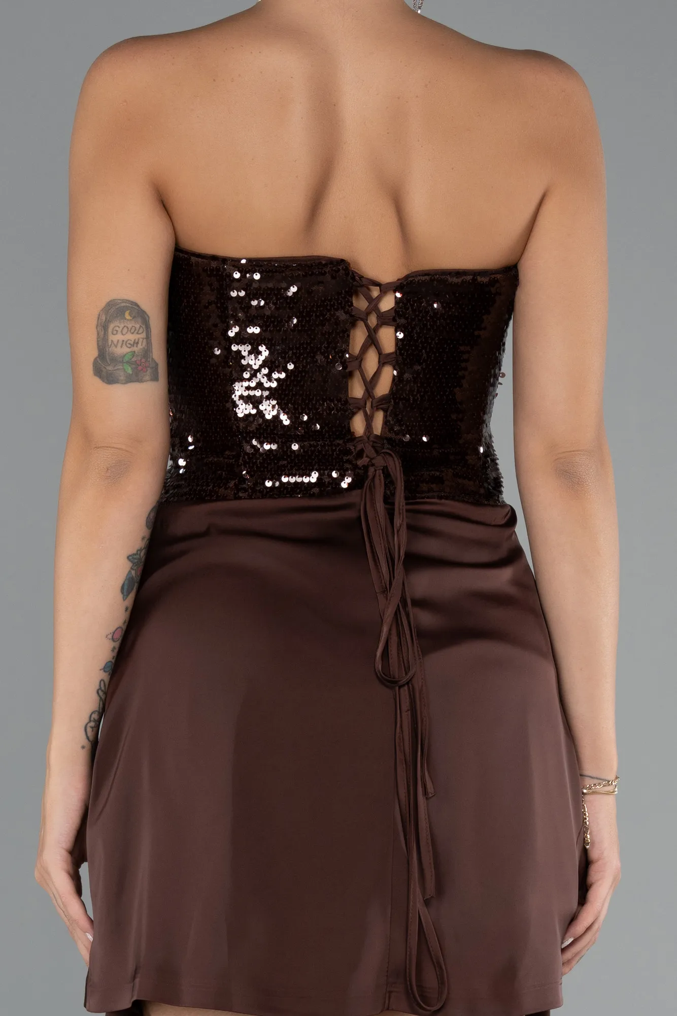 Brown-Short Satin Party Dress ABK2446