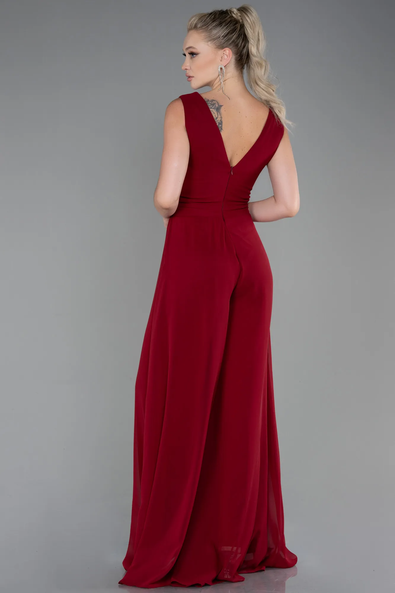 Burgundy-Chiffon Invitation Dress ABT075