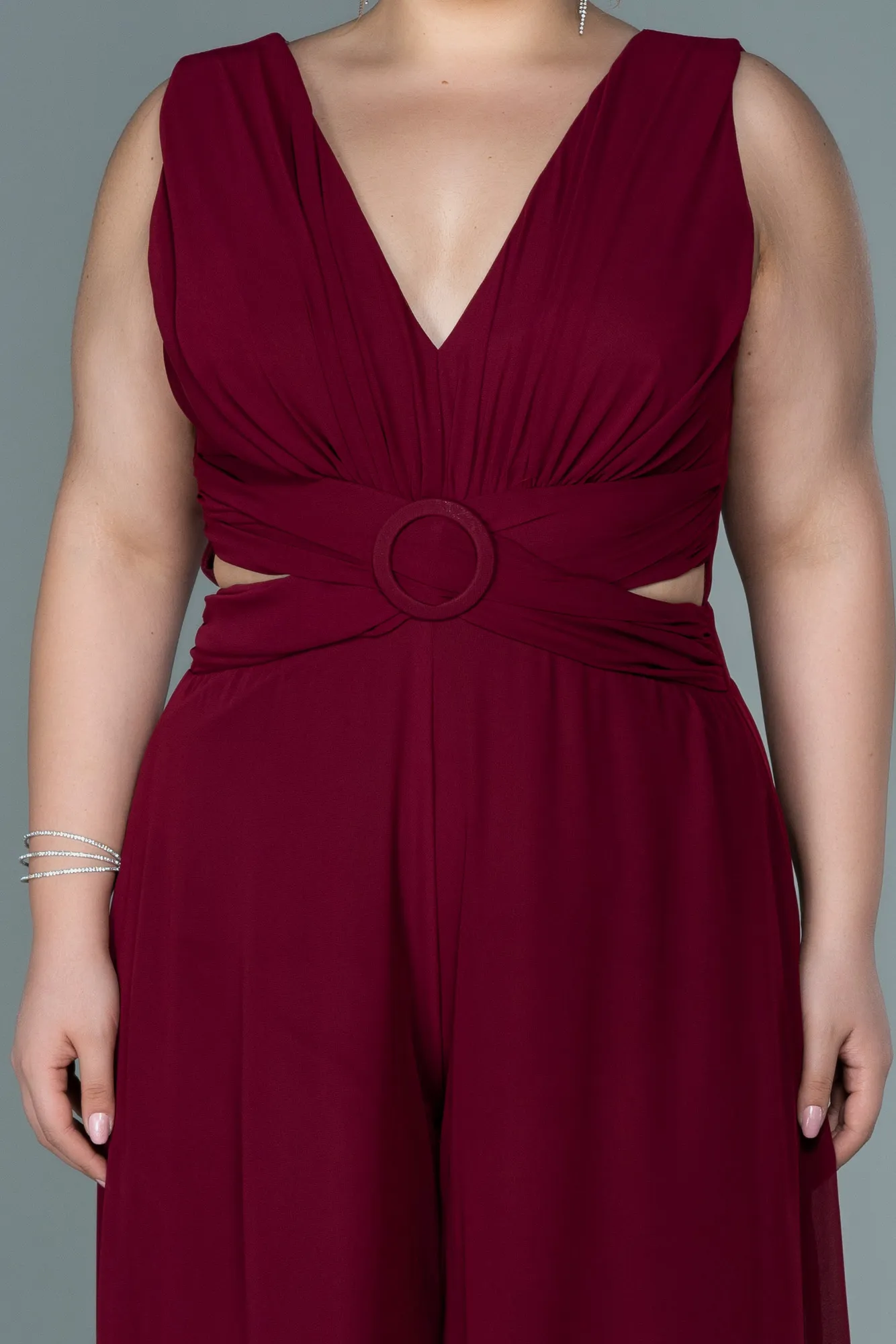 Burgundy-Chiffon Plus Size Evening Dress ABT082