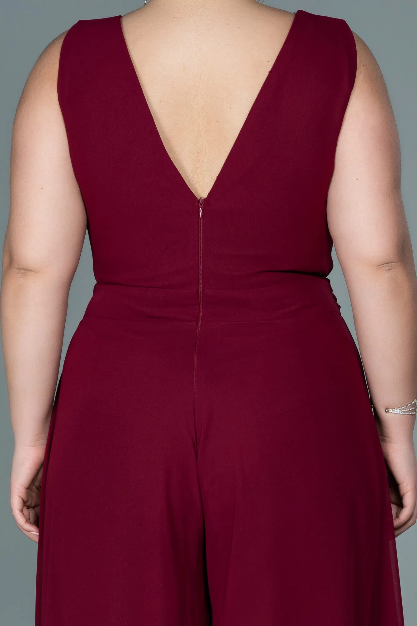 Burgundy-Chiffon Plus Size Evening Dress ABT082