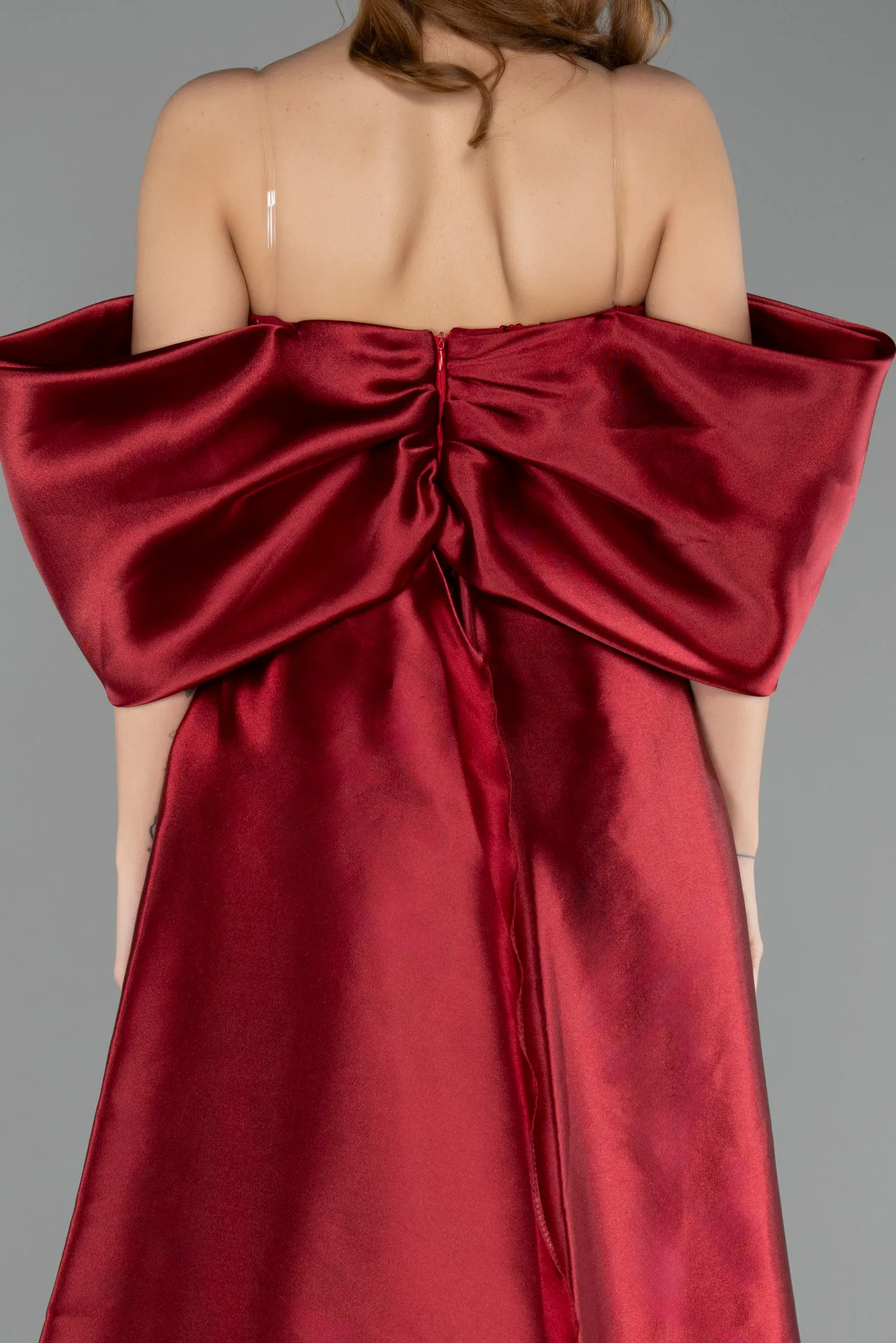 Burgundy-Long Beaded Evening Dress ABU5234