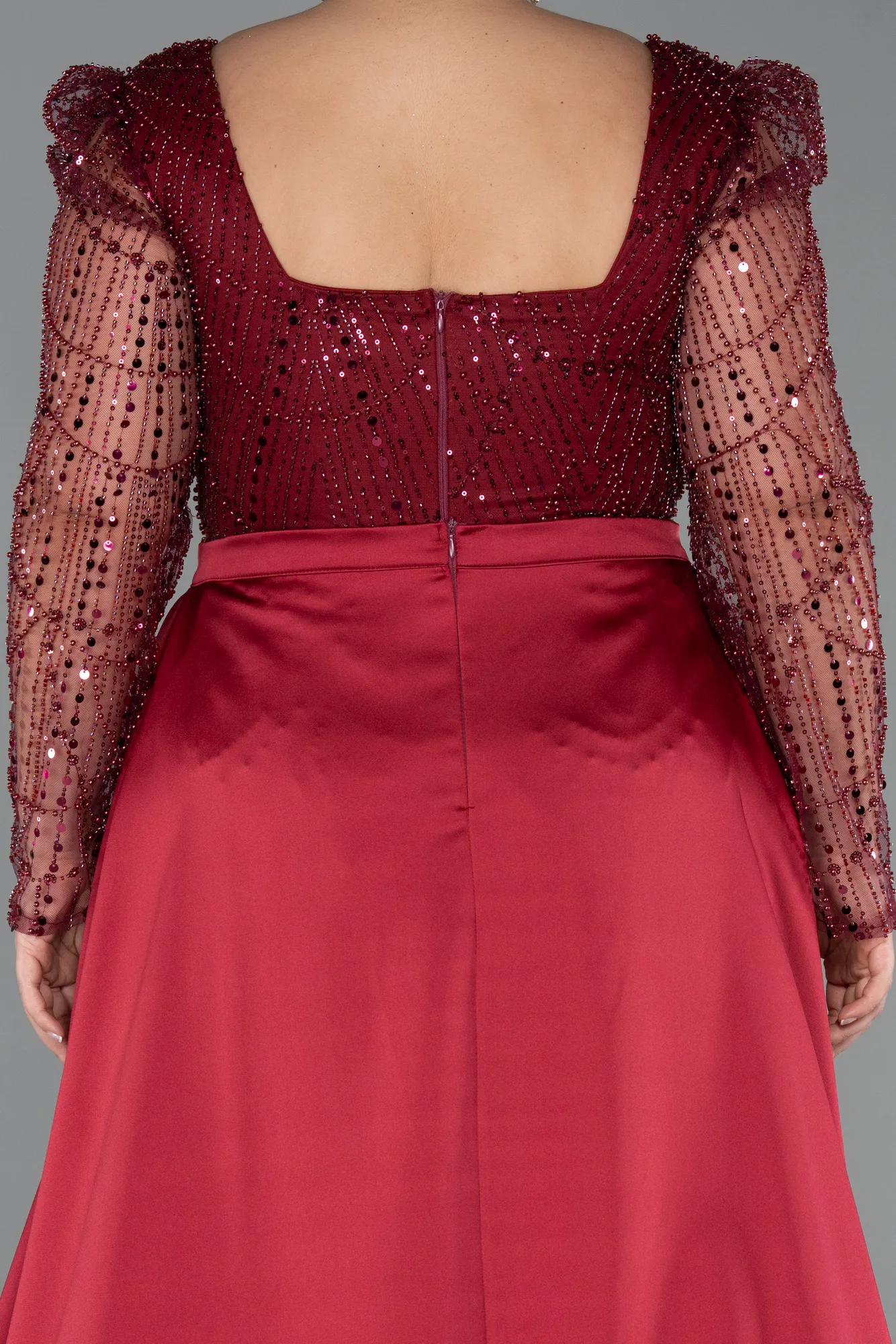 Burgundy-Long Beaded Plus Size Engagement Dress ABU4761