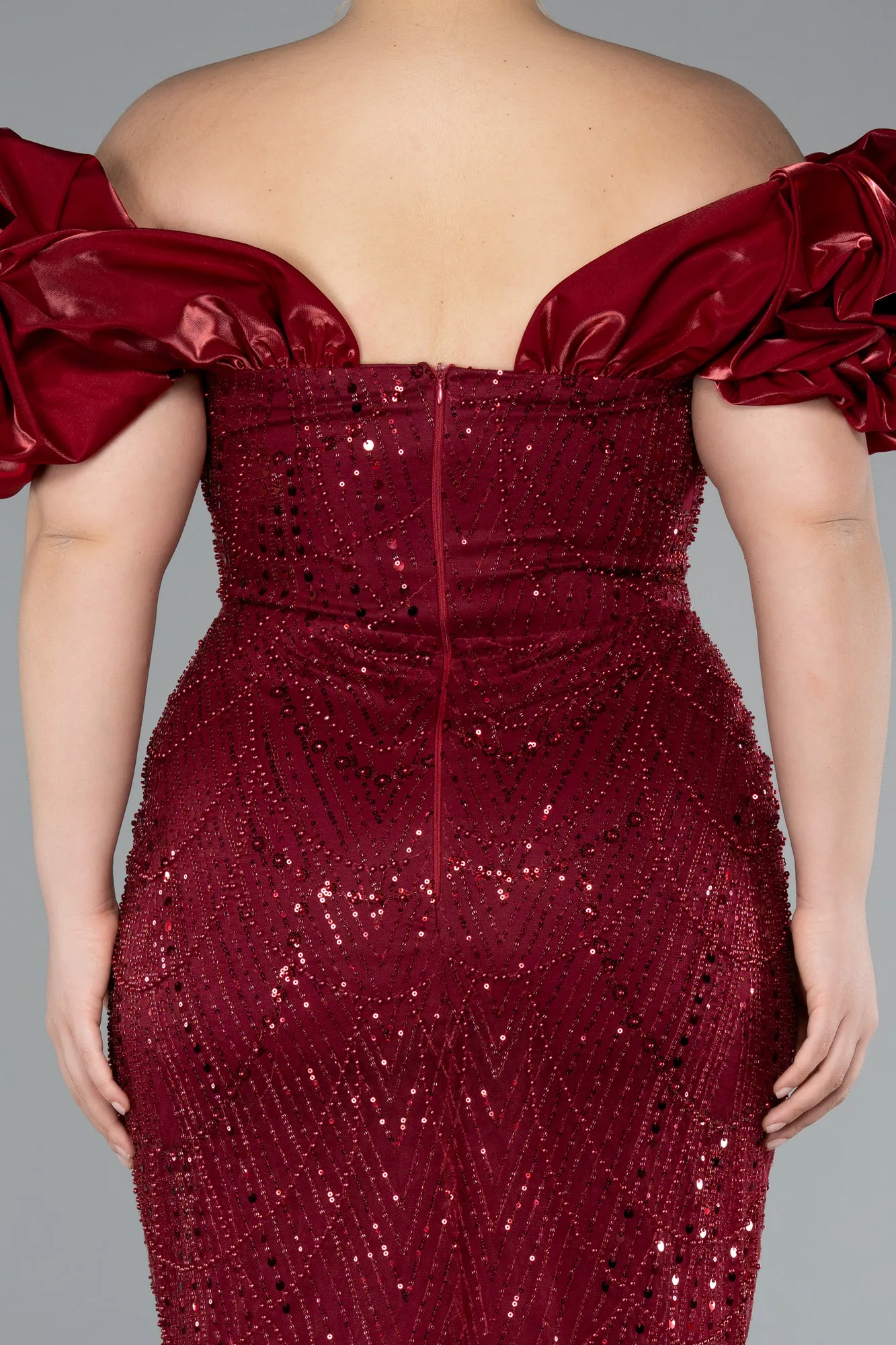 Burgundy-Long Beaded Plus Size Engagement Dress ABU4788