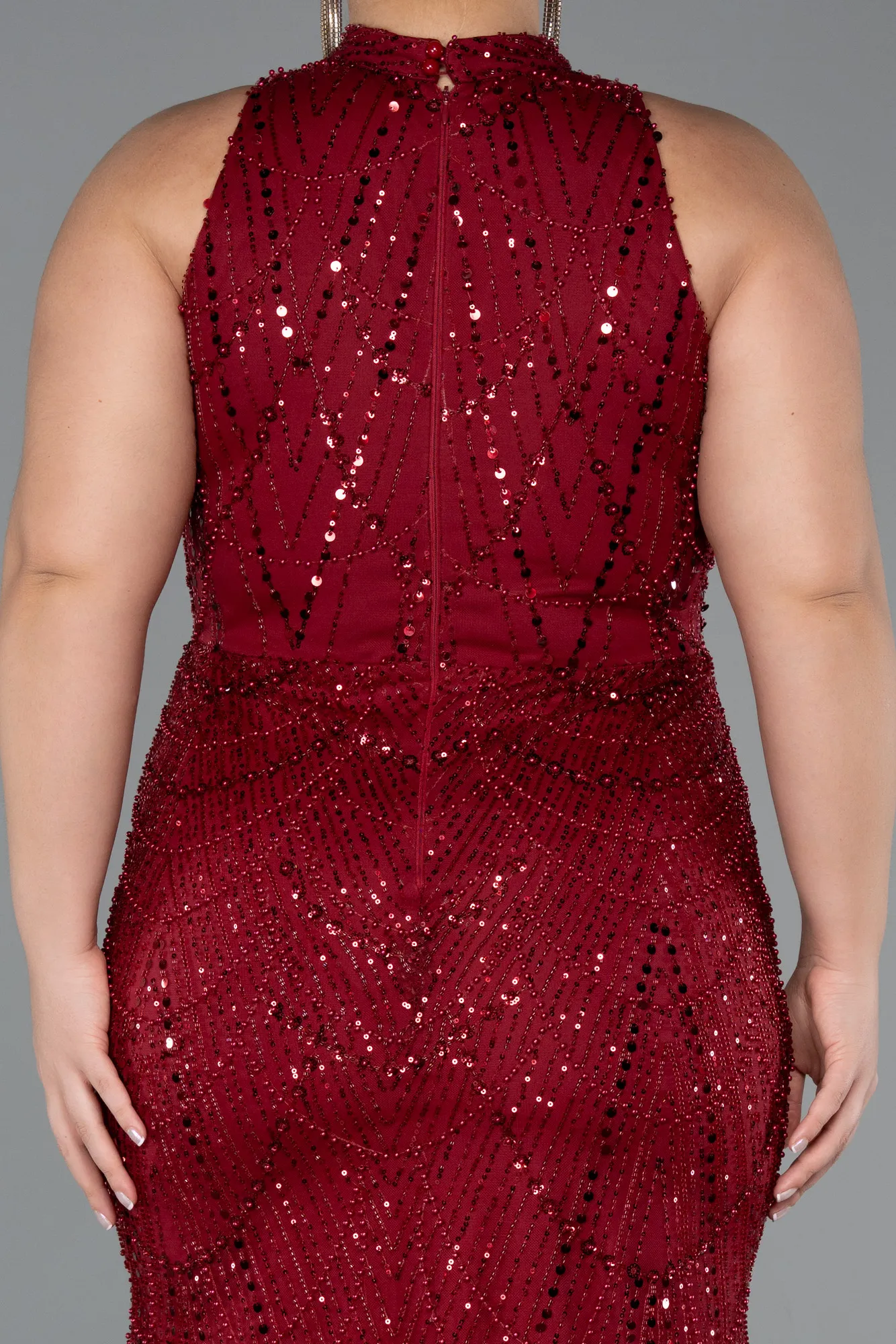 Burgundy-Long Beaded Plus Size Evening Dress ABU5063