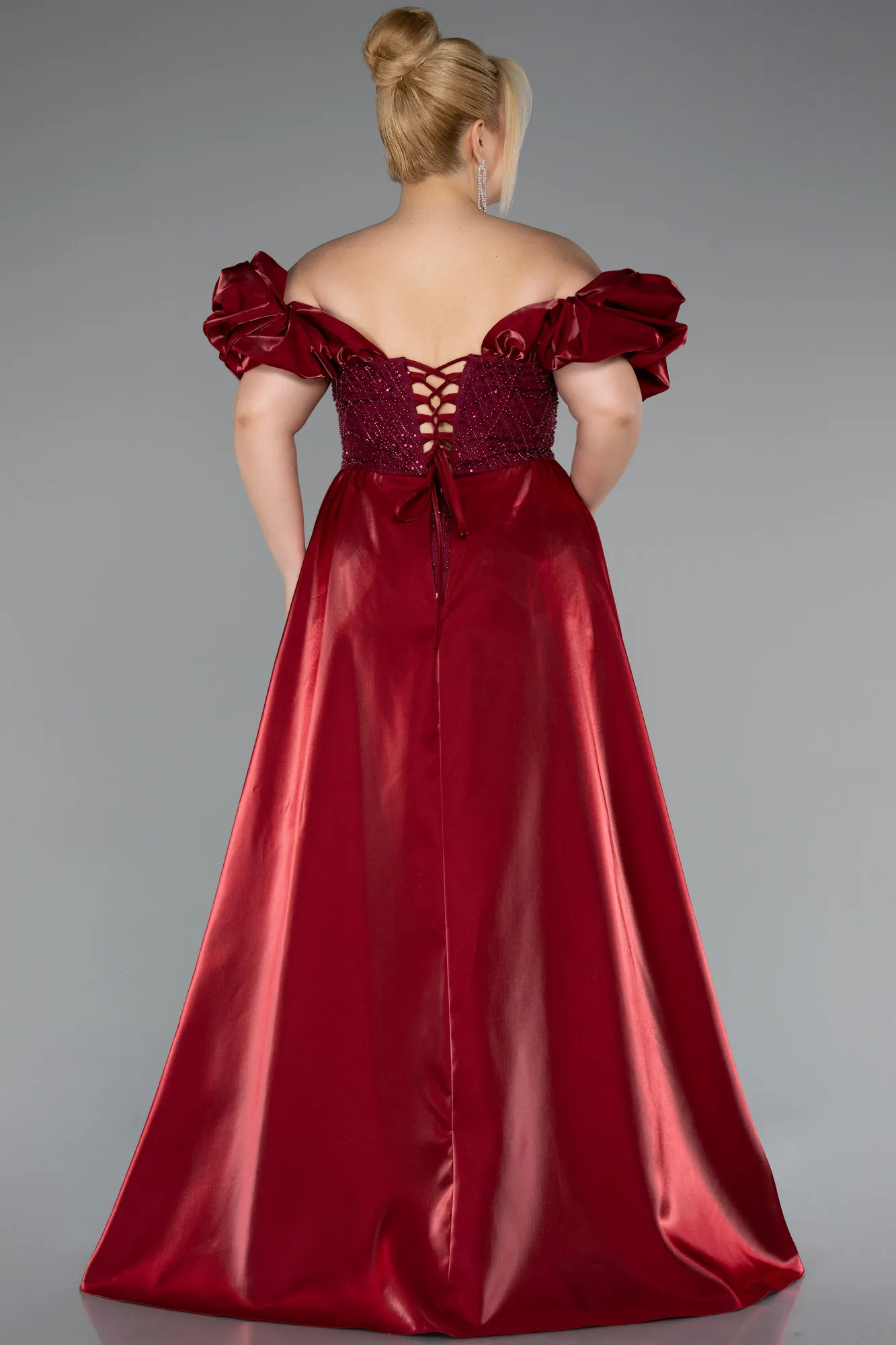 Burgundy-Long Beaded Plus Size Evening Dress ABU5155