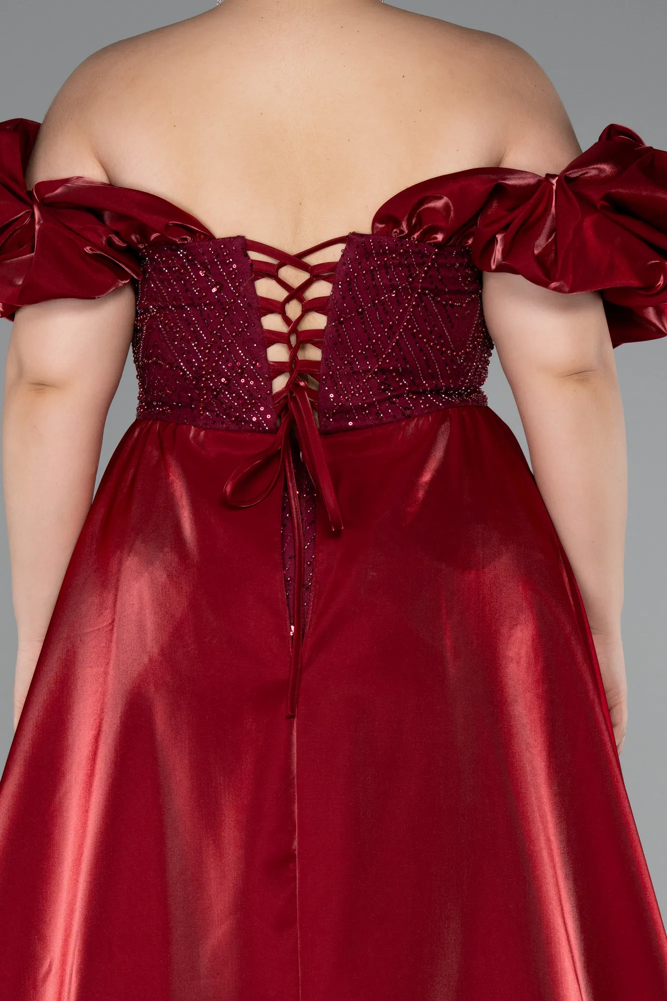 Burgundy-Long Beaded Plus Size Evening Dress ABU5155