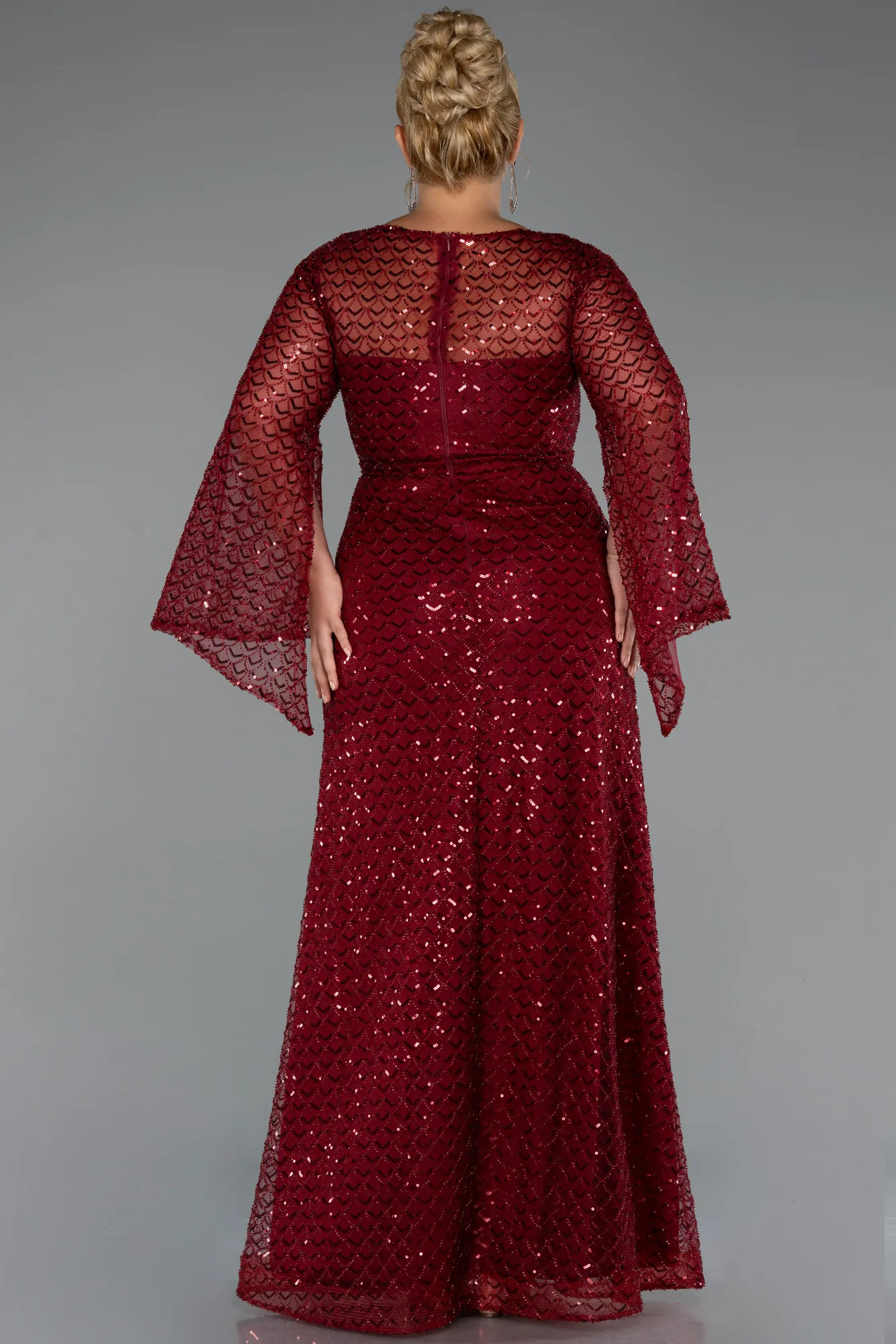 Burgundy-Long Beaded Plus Size Evening Gown ABU5243