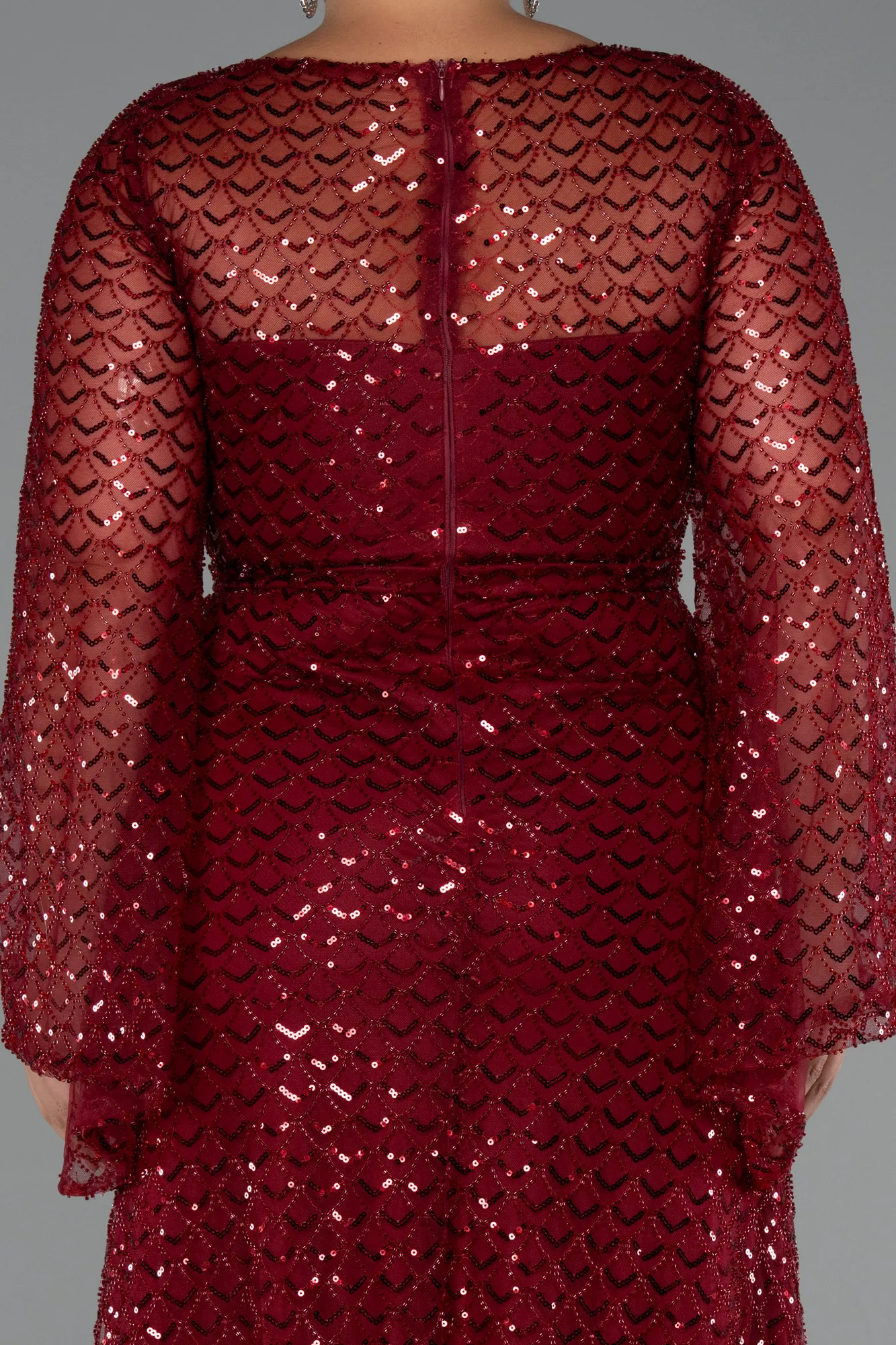 Burgundy-Long Beaded Plus Size Evening Gown ABU5243