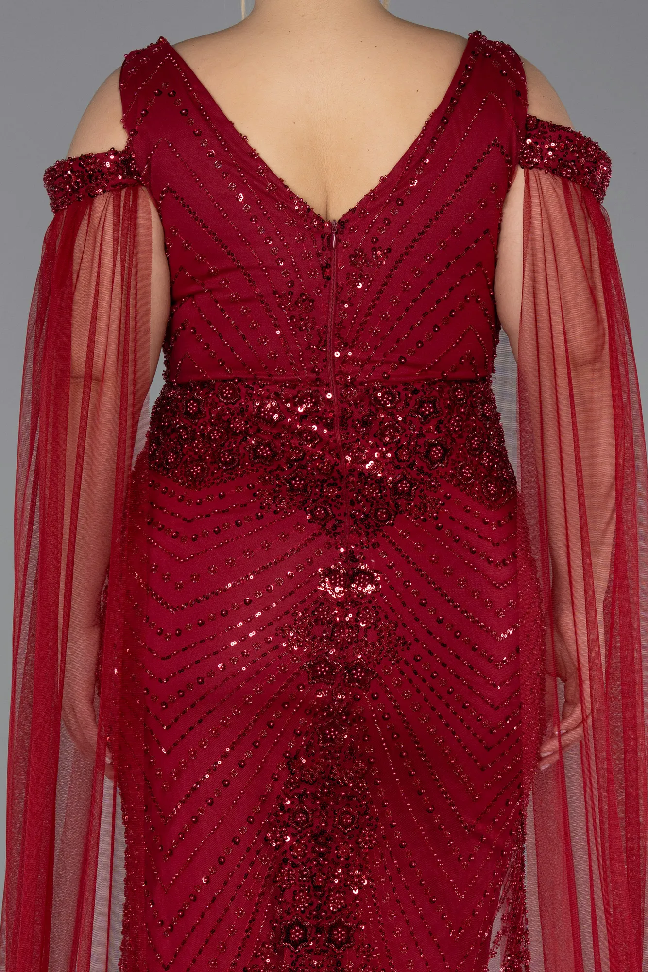 Burgundy-Long Beaded Plus Size Evening Gown ABU5498