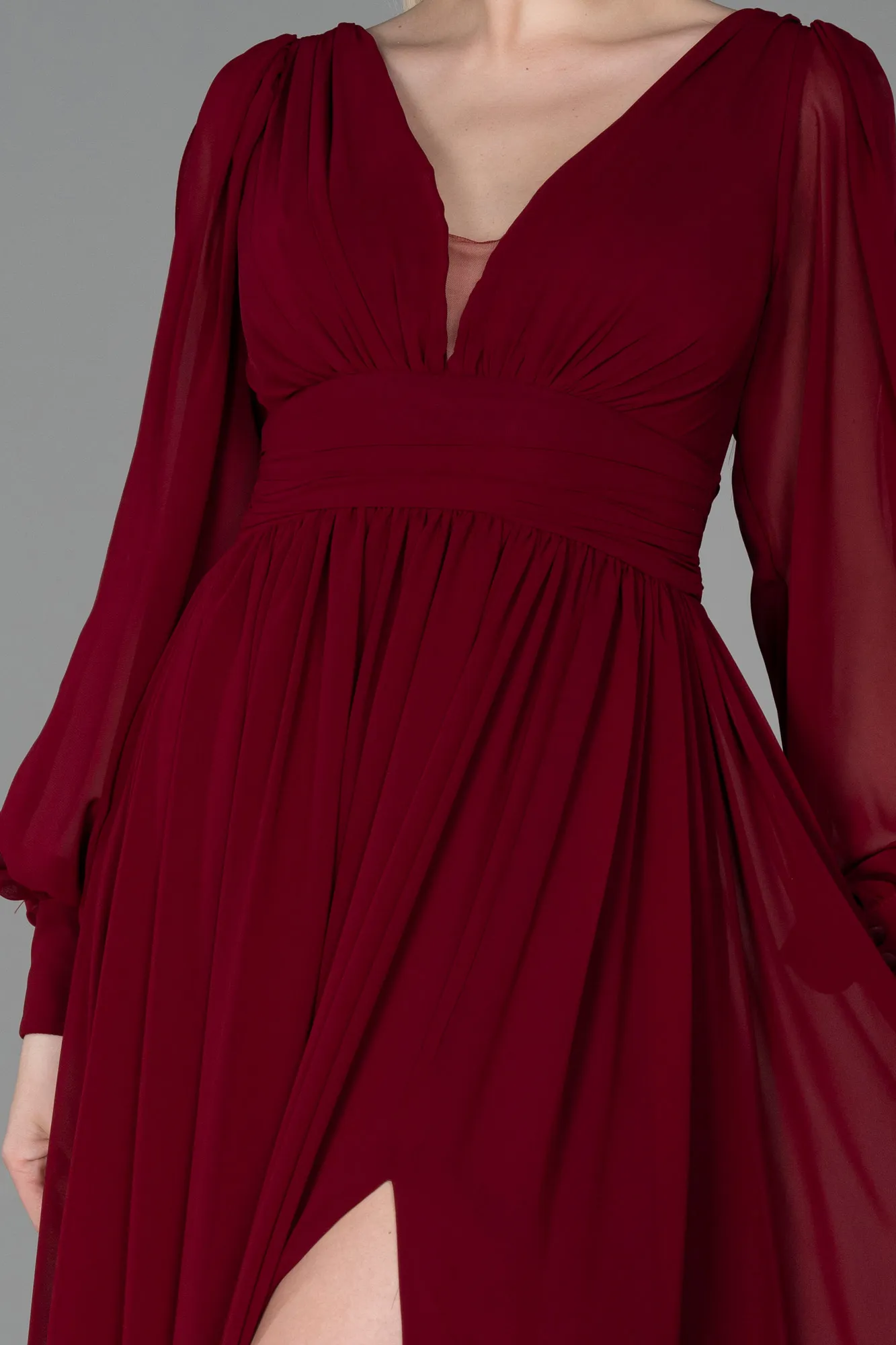 Burgundy-Long Chiffon Evening Dress ABU1702