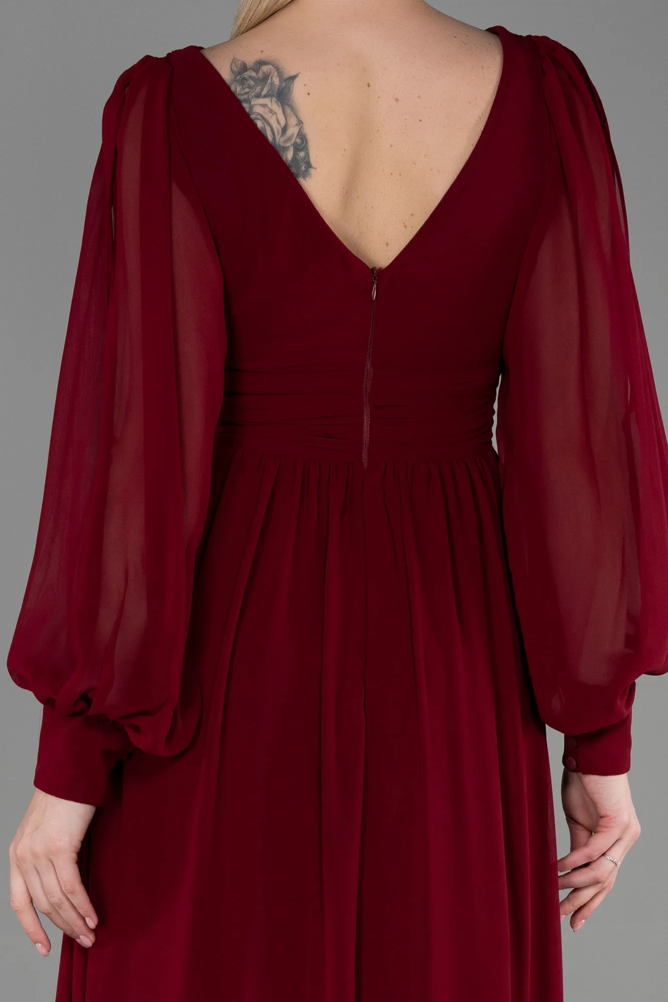 Burgundy-Long Chiffon Evening Dress ABU1702