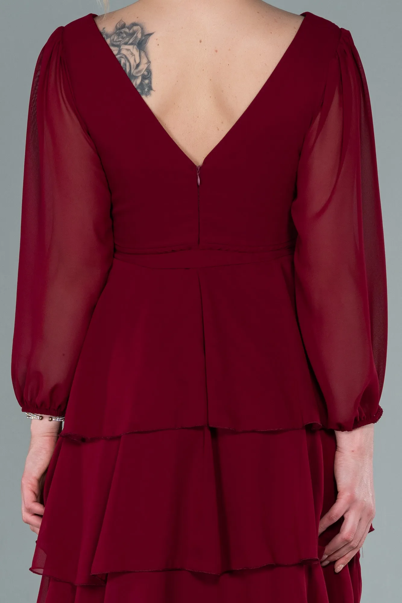 Burgundy-Long Chiffon Evening Dress ABU2322