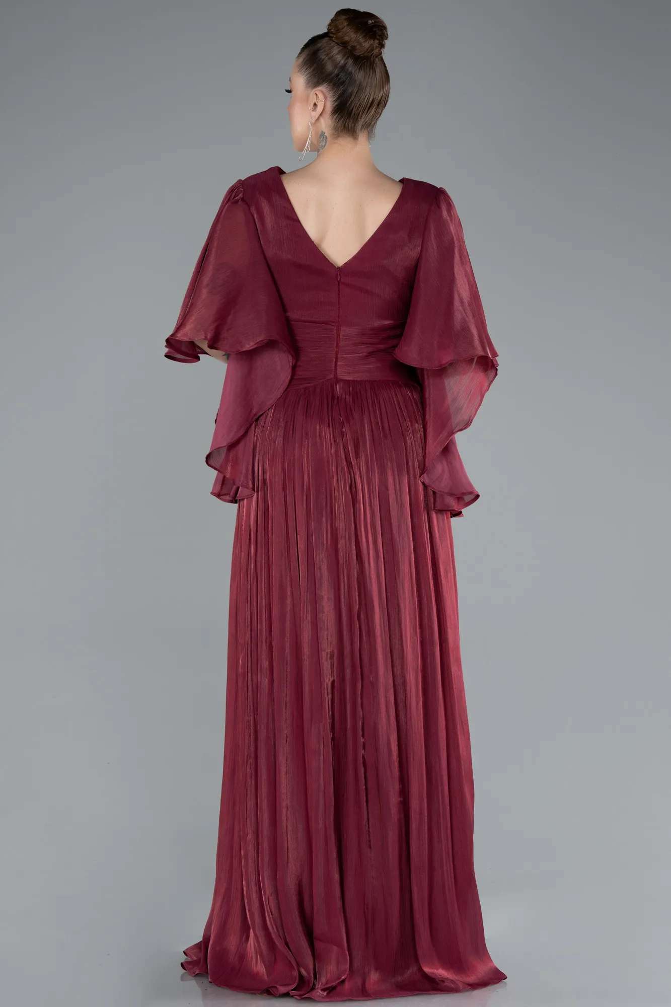 Burgundy-Long Chiffon Evening Dress ABU4922