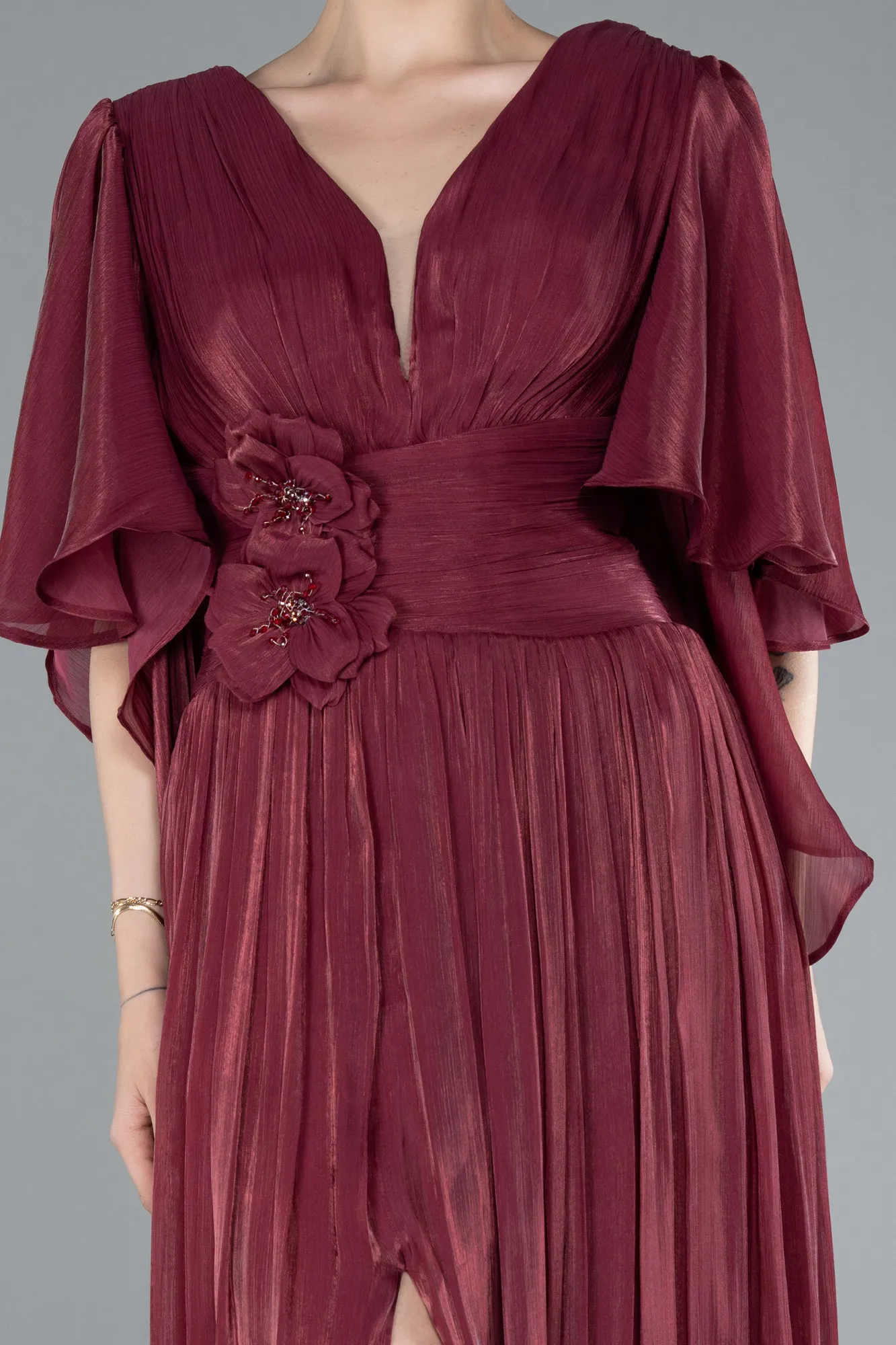 Burgundy-Long Chiffon Evening Dress ABU4922