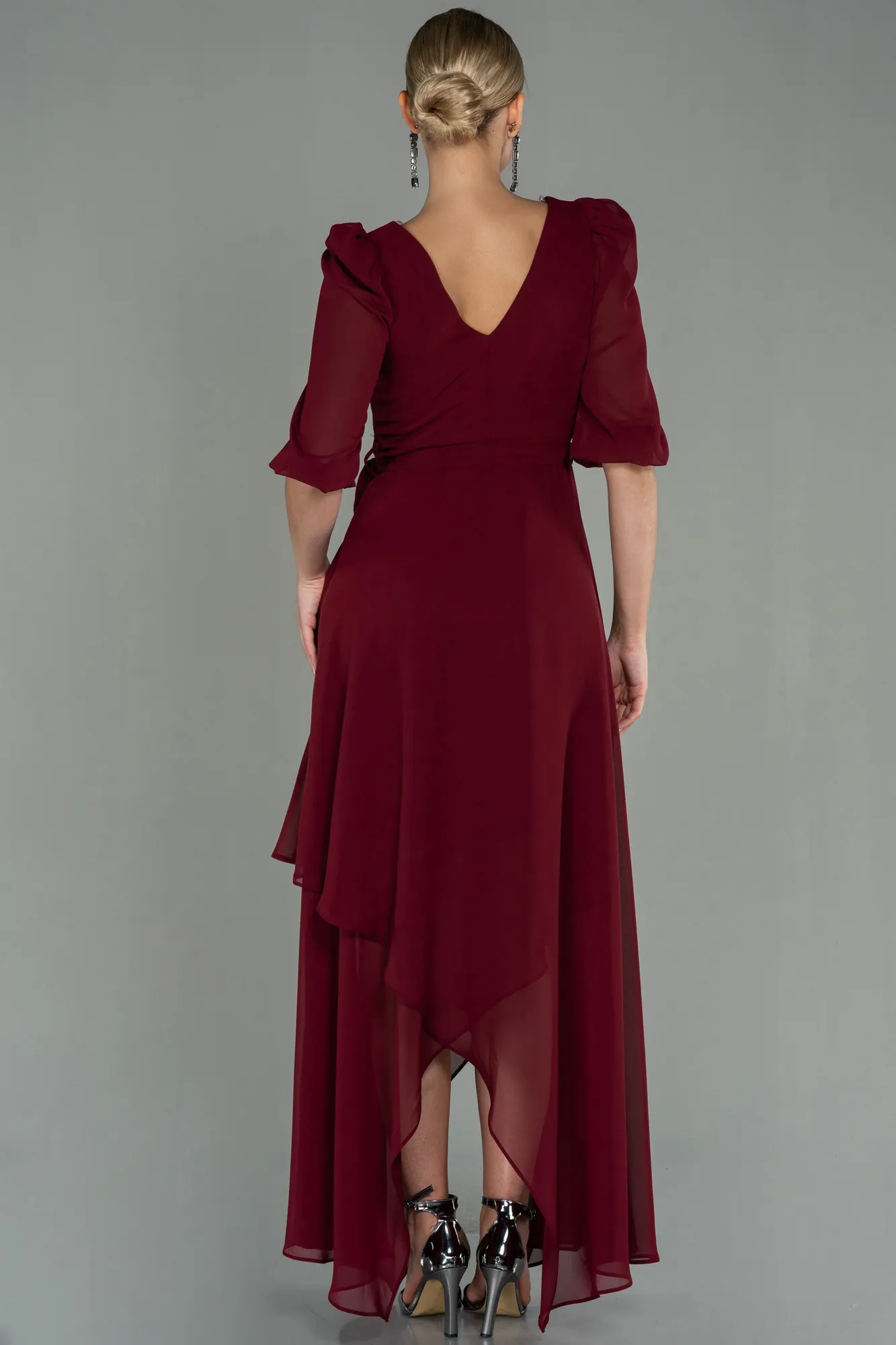 Burgundy-Long Chiffon Invitation Dress ABU1729