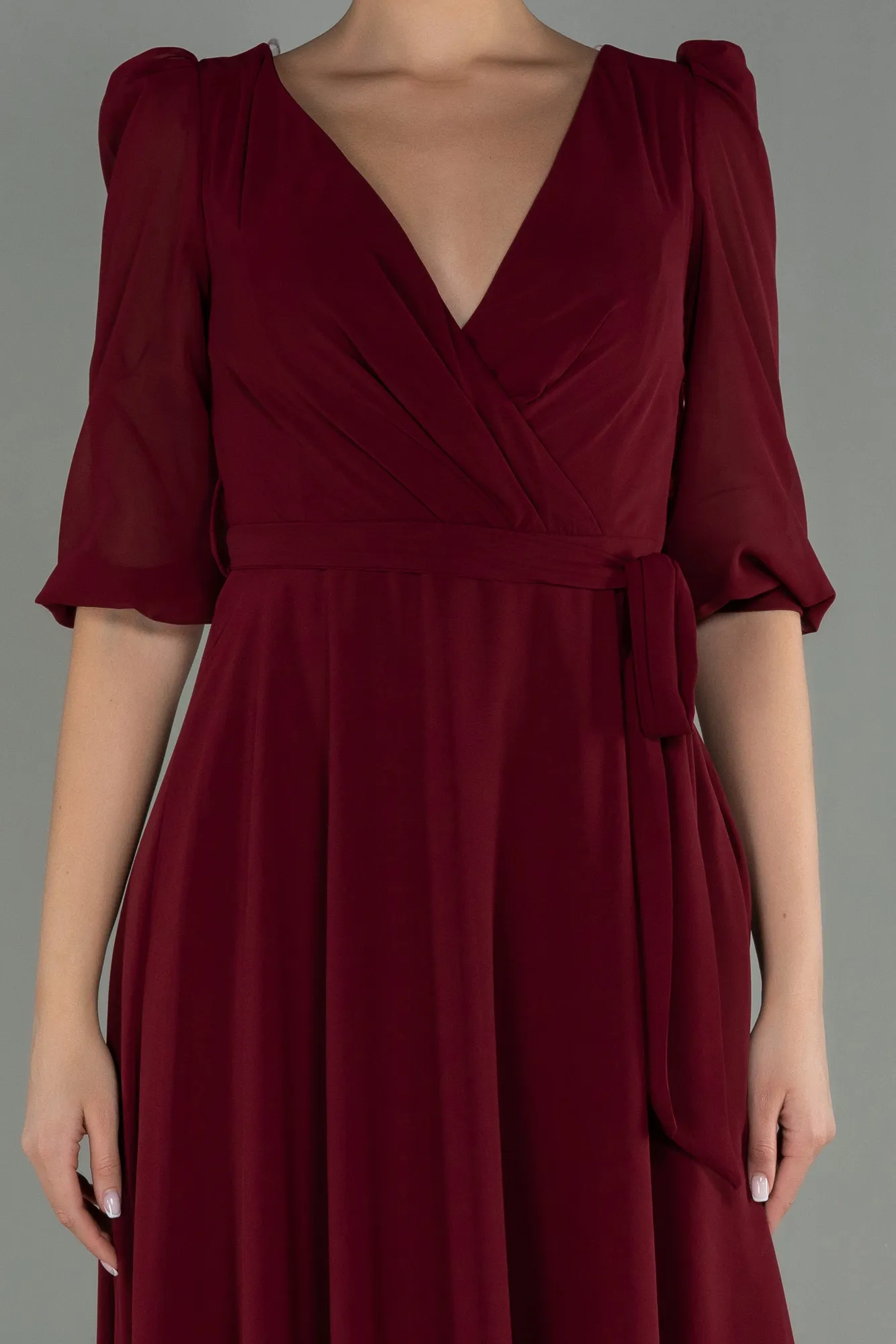 Burgundy-Long Chiffon Invitation Dress ABU1729