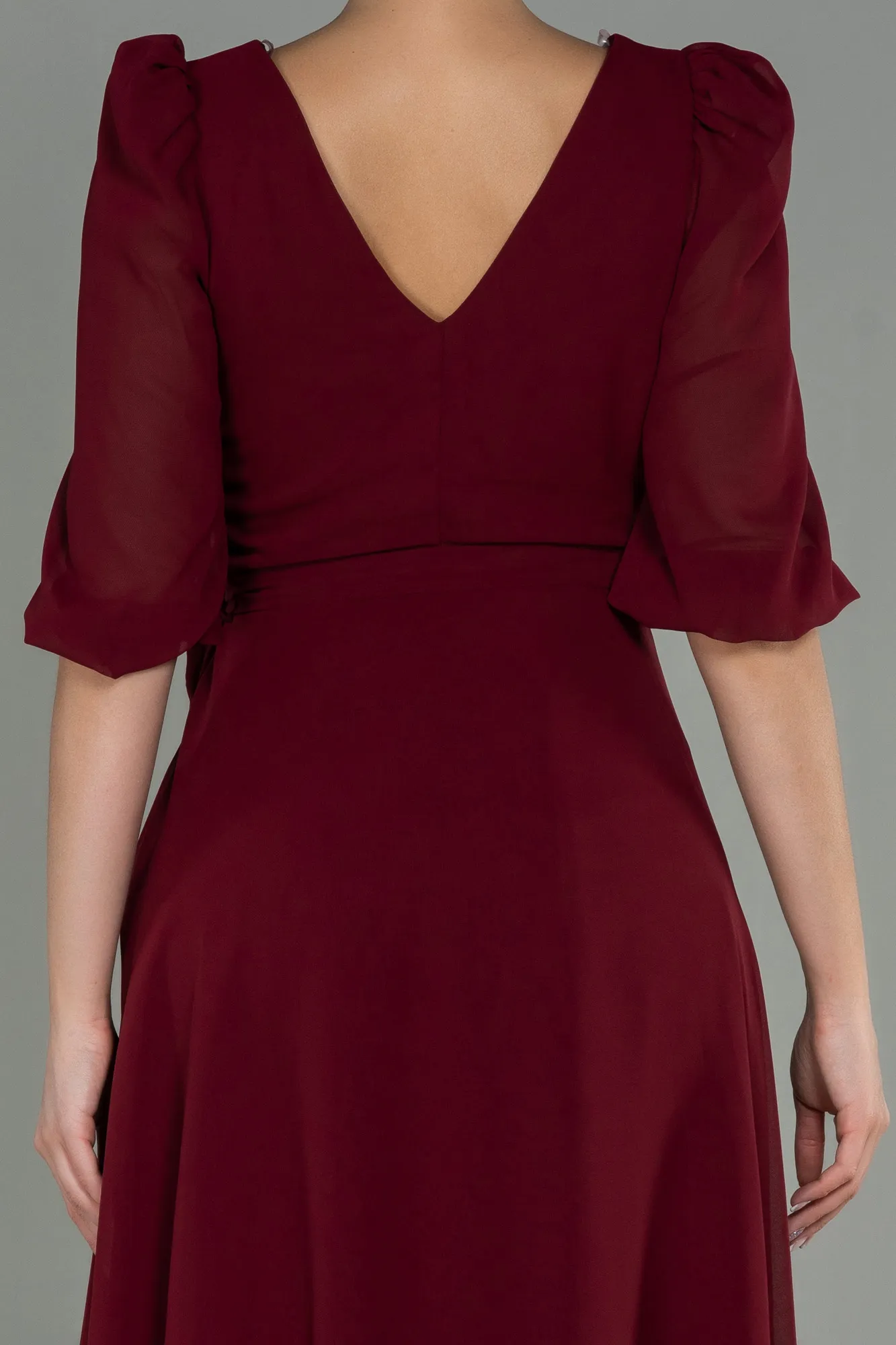 Burgundy-Long Chiffon Invitation Dress ABU1729