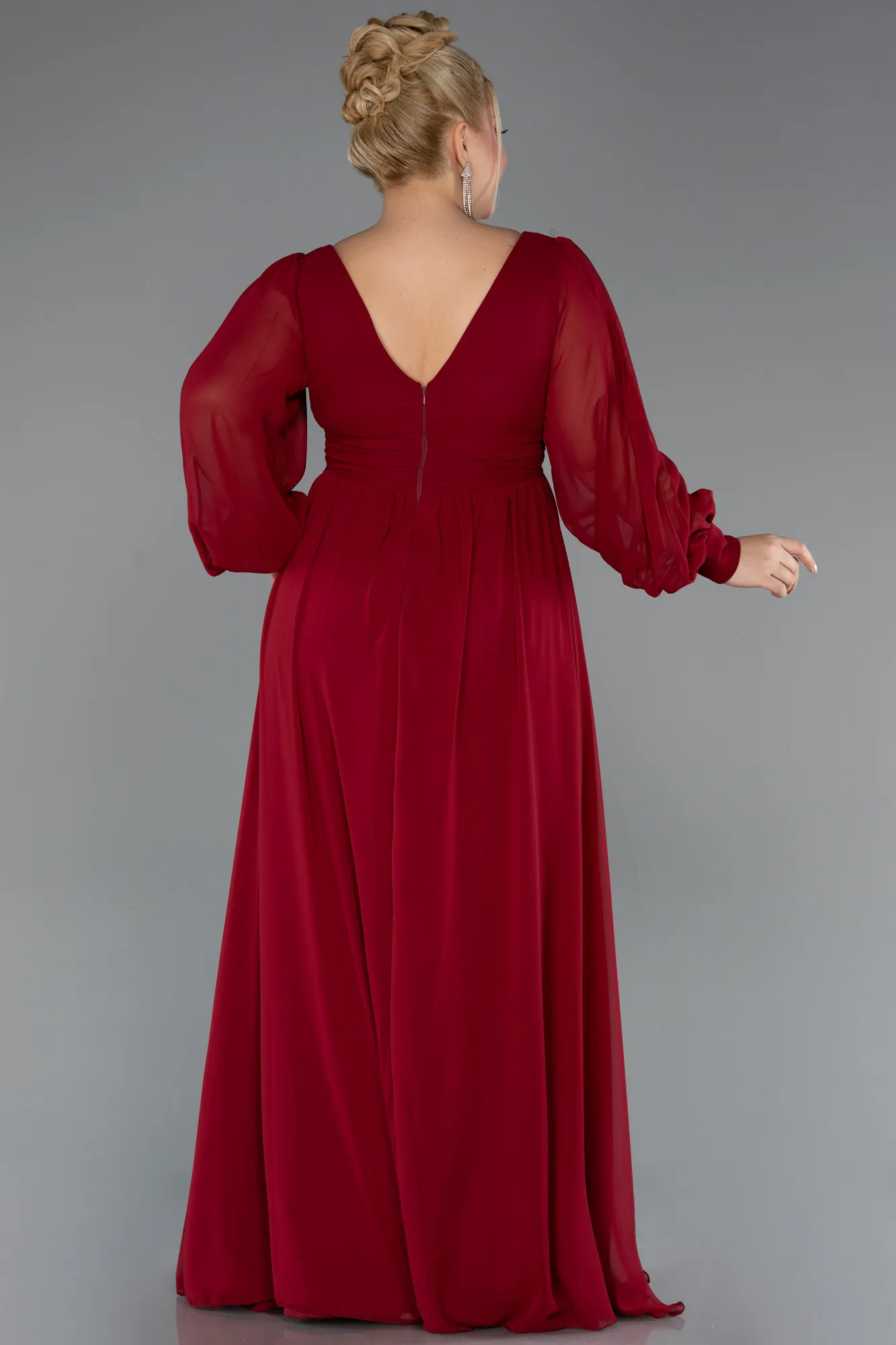 Burgundy-Long Chiffon Oversized Evening Dress ABU1988