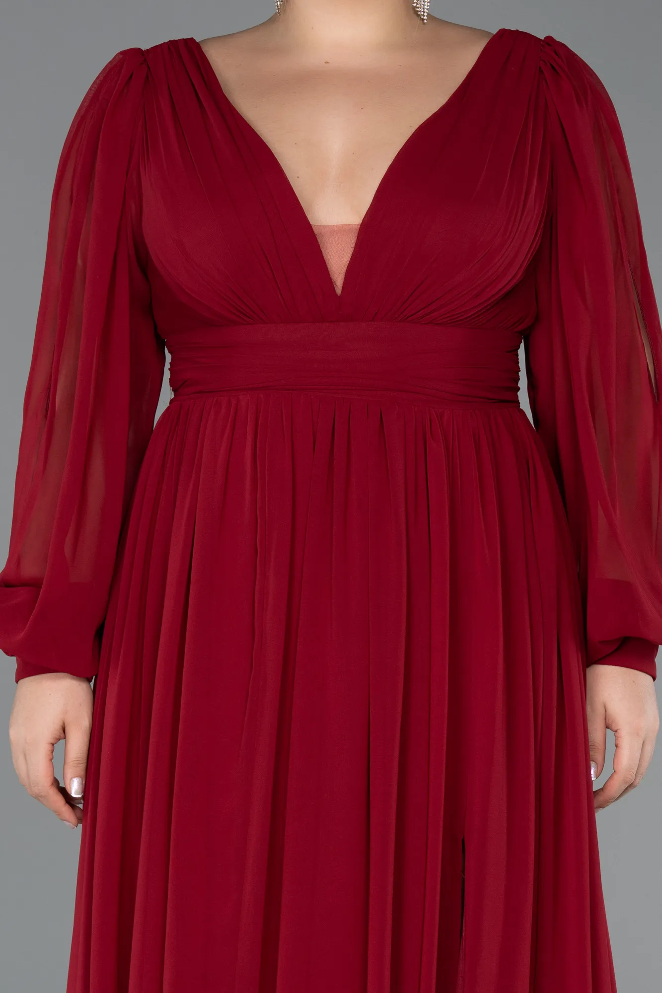 Burgundy-Long Chiffon Oversized Evening Dress ABU1988