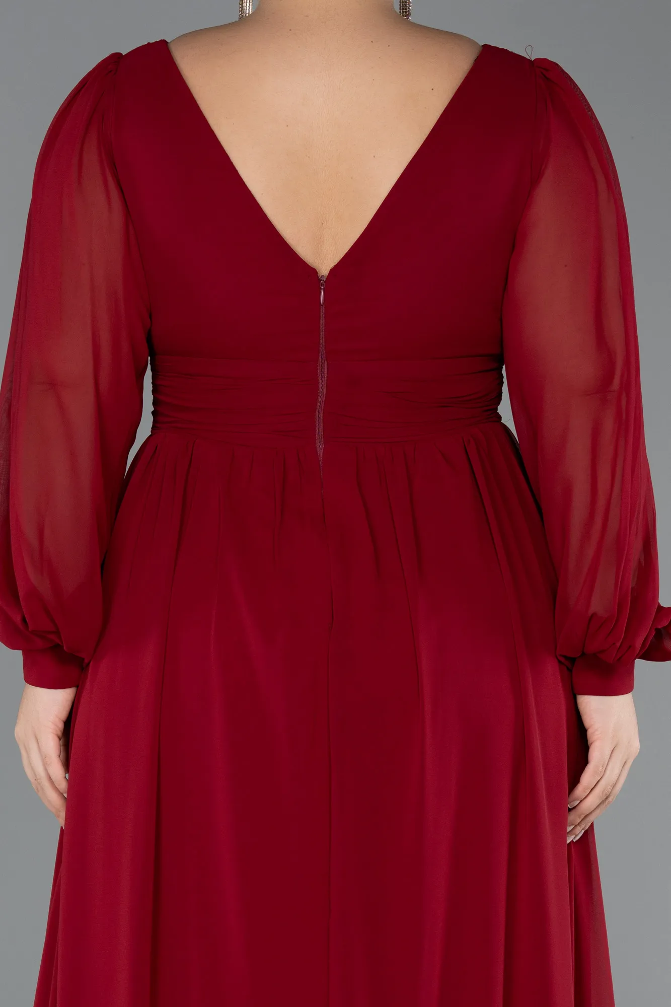 Burgundy-Long Chiffon Oversized Evening Dress ABU1988