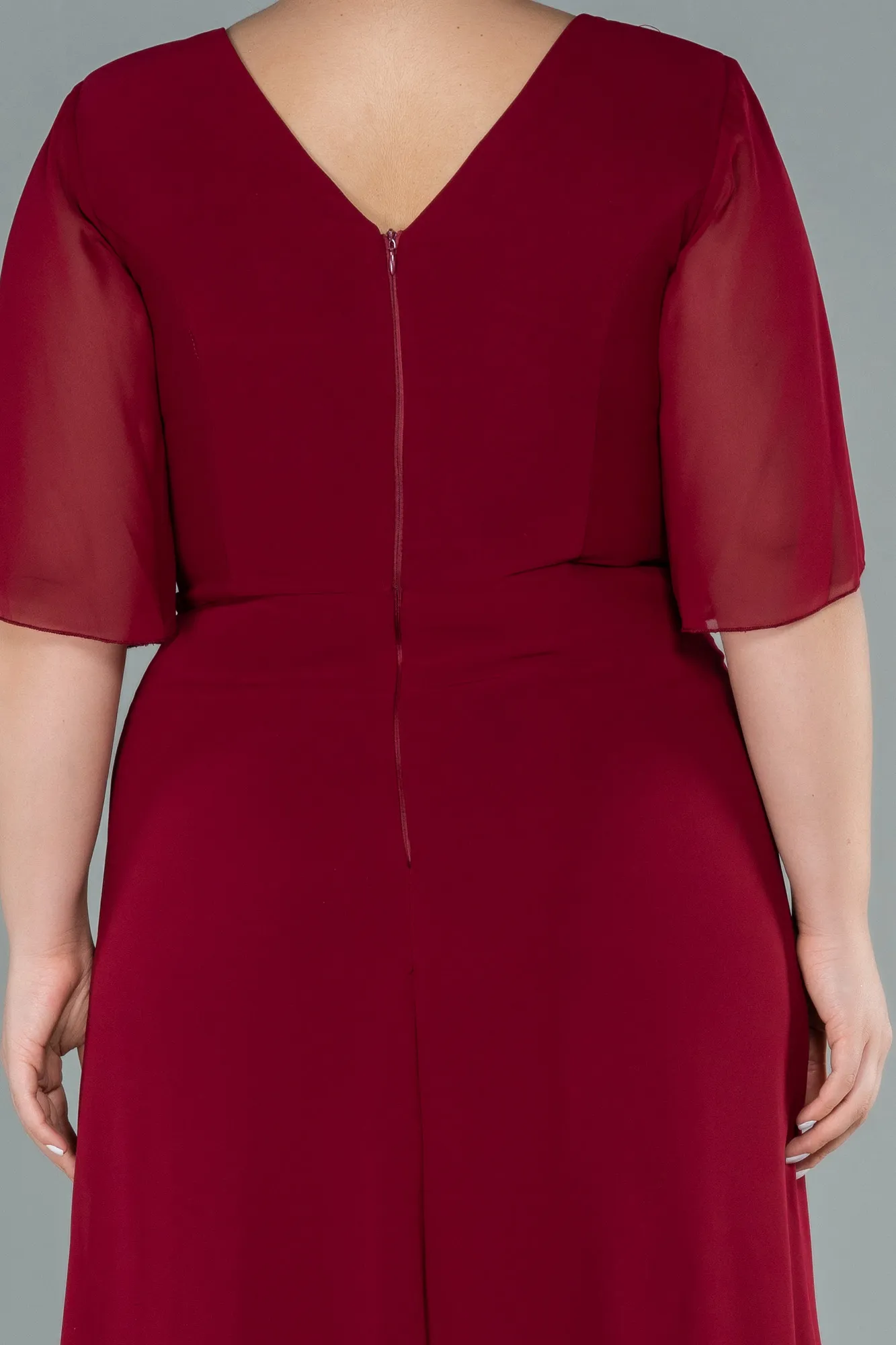 Burgundy-Long Chiffon Oversized Evening Dress ABU2748