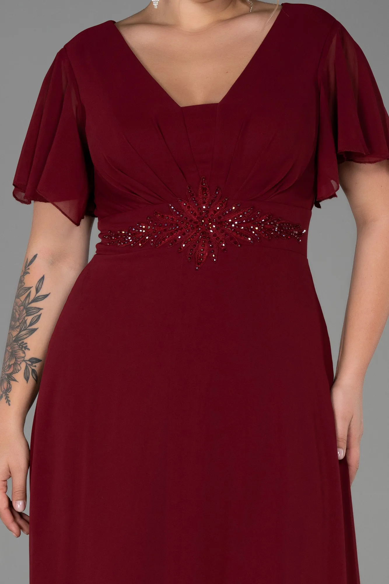 Burgundy-Long Chiffon Plus Size Evening Dress ABU2308