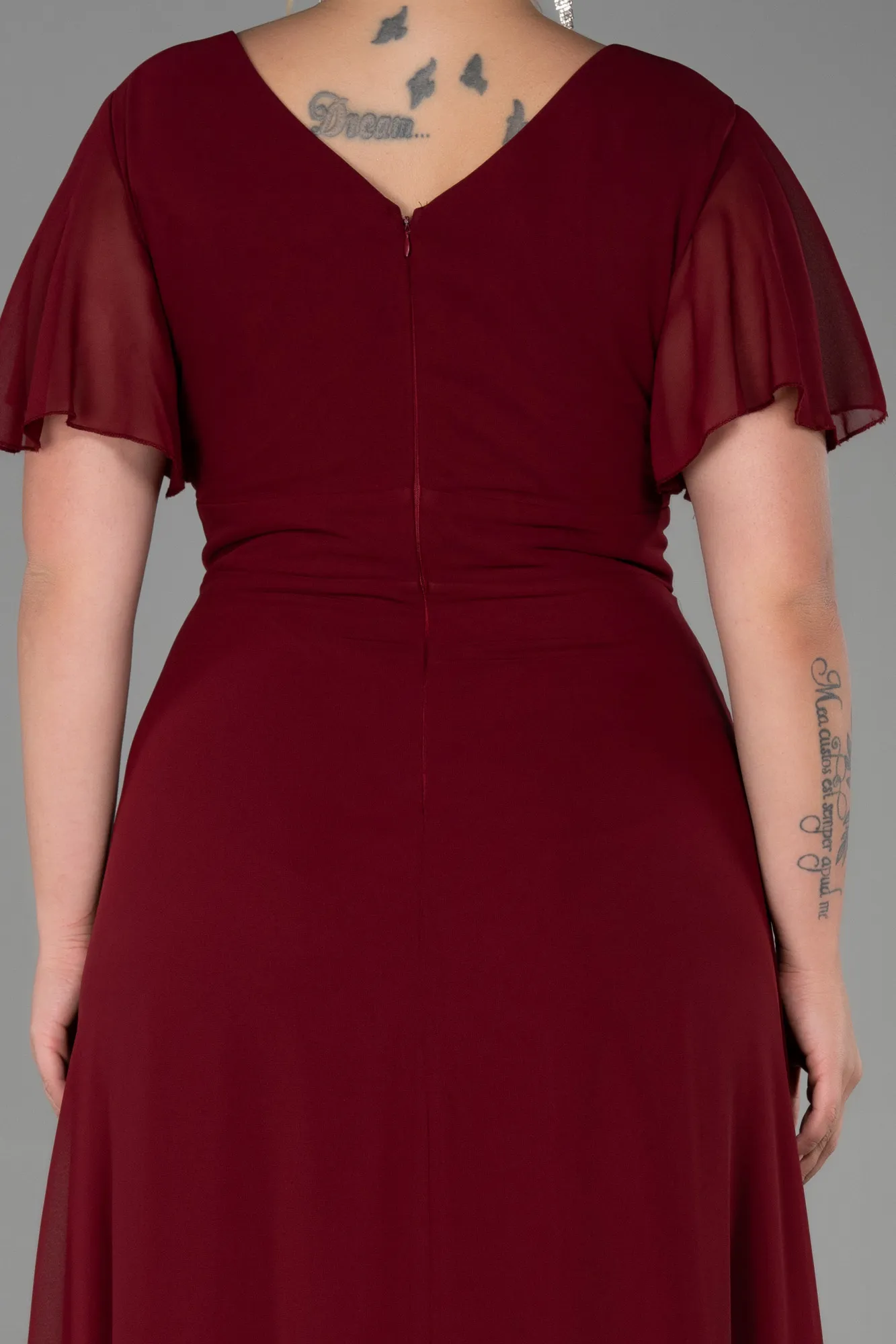 Burgundy-Long Chiffon Plus Size Evening Dress ABU2308
