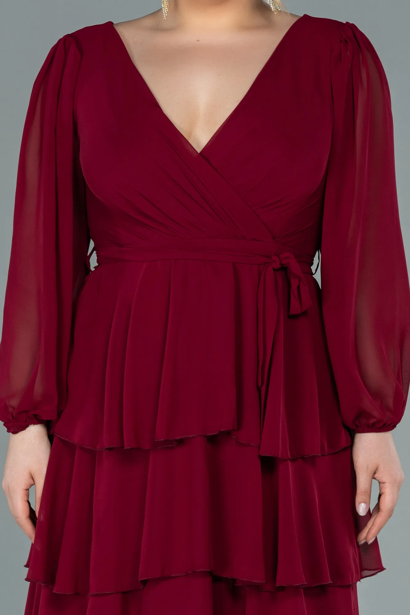 Burgundy-Long Chiffon Plus Size Evening Dress ABU2325