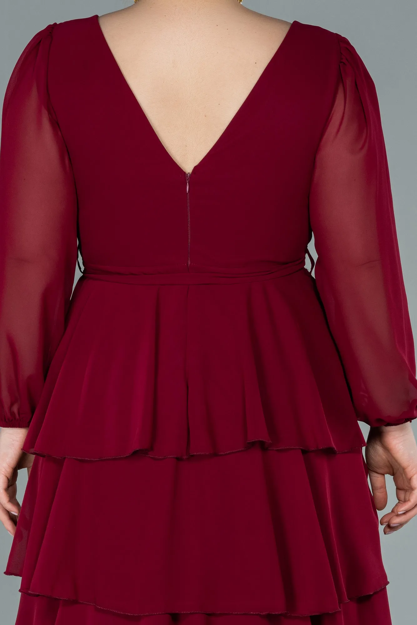 Burgundy-Long Chiffon Plus Size Evening Dress ABU2325
