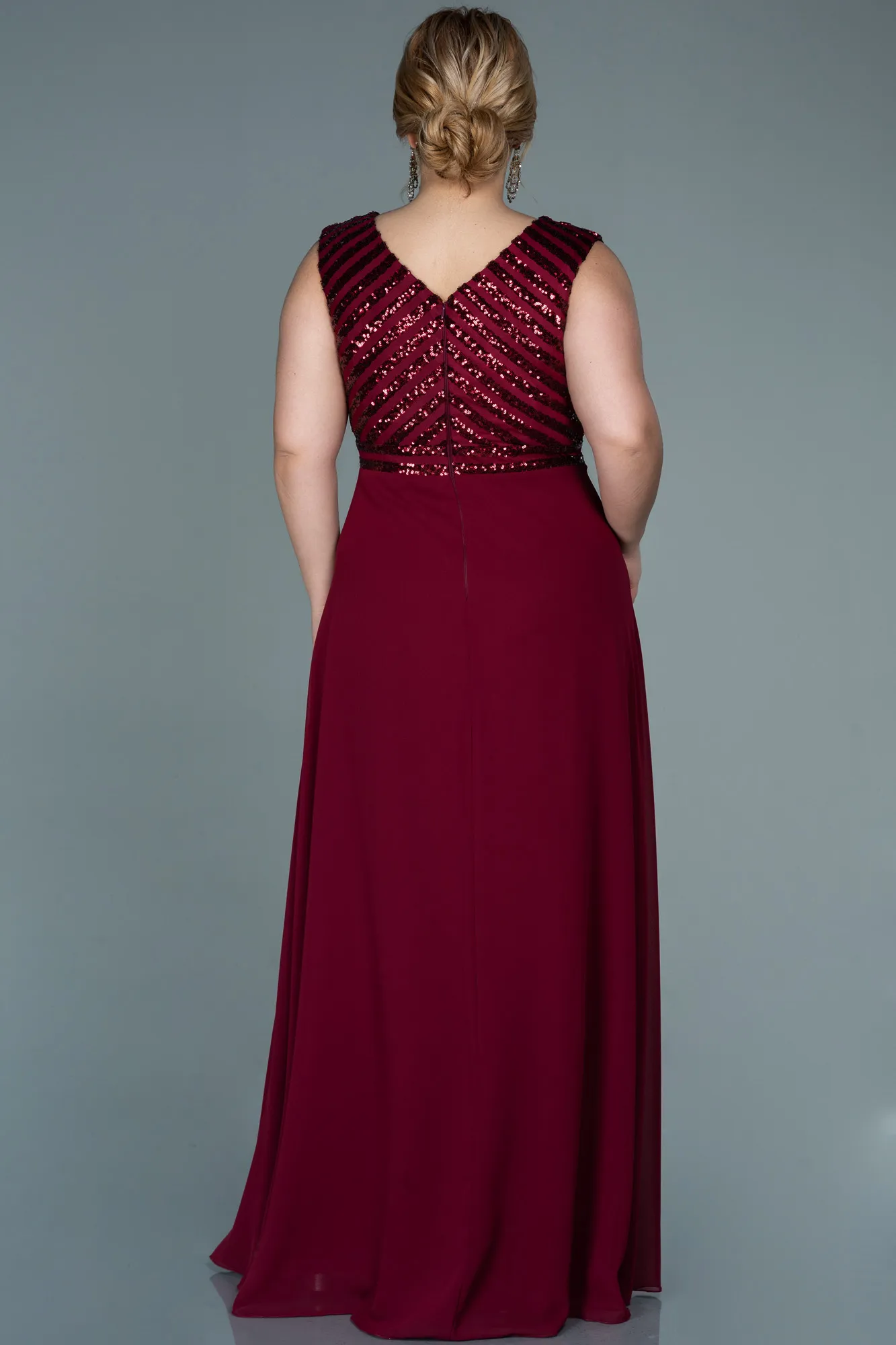 Burgundy-Long Chiffon Plus Size Evening Dress ABU2762