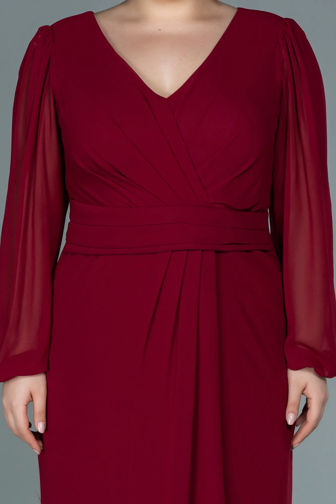Burgundy-Long Chiffon Plus Size Evening Dress ABU2763