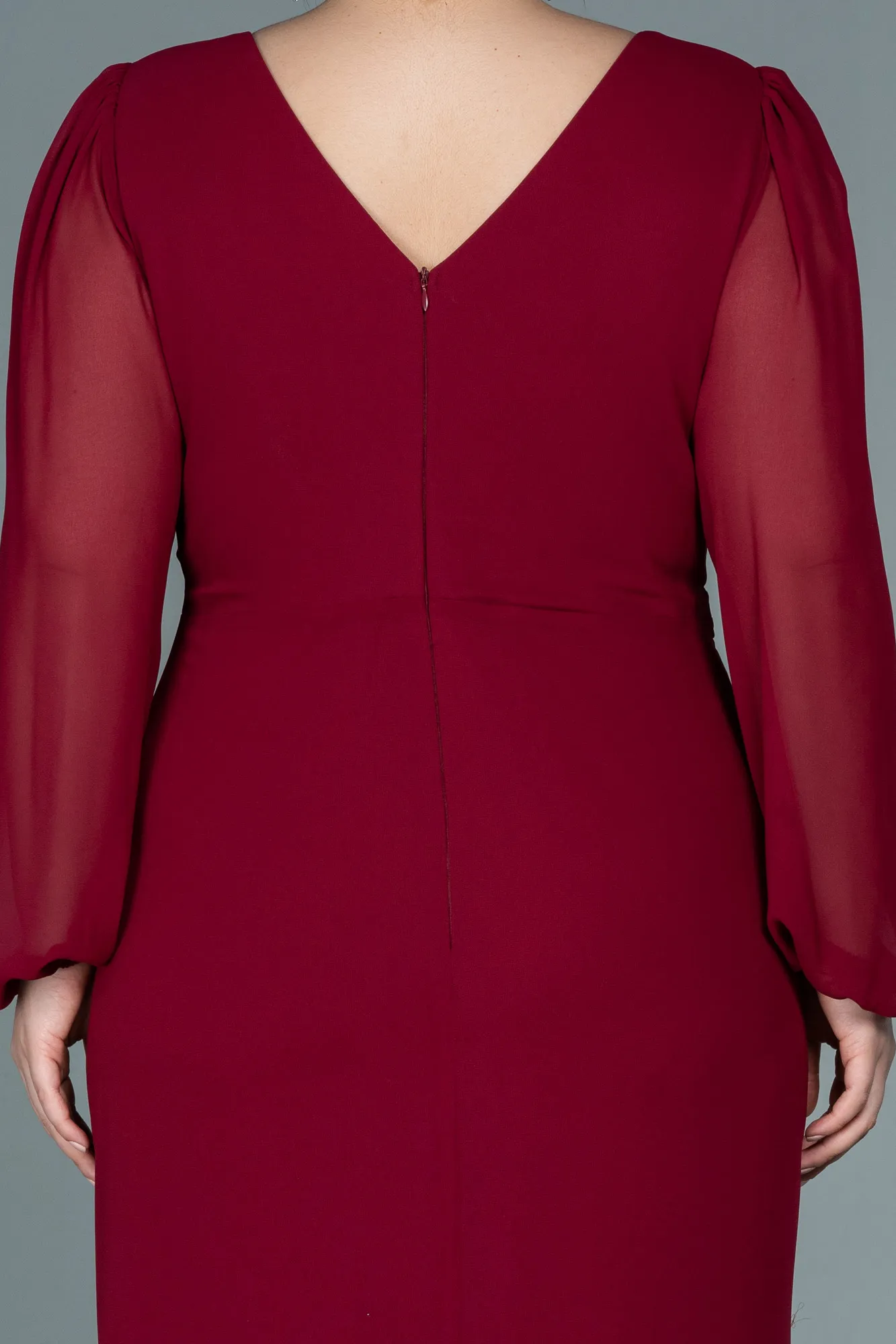 Burgundy-Long Chiffon Plus Size Evening Dress ABU2763