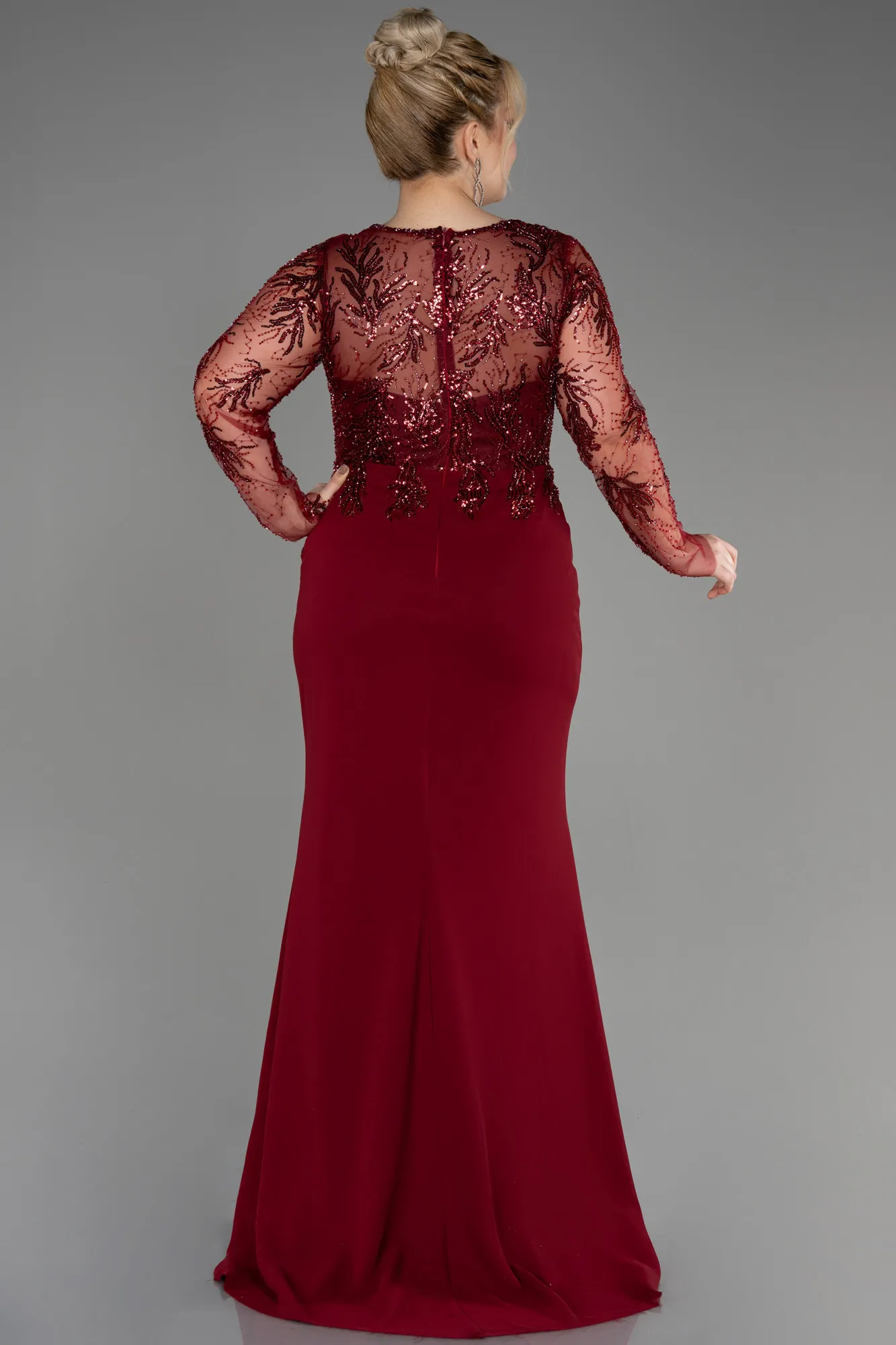 Burgundy-Long Chiffon Plus Size Evening Dress ABU3843
