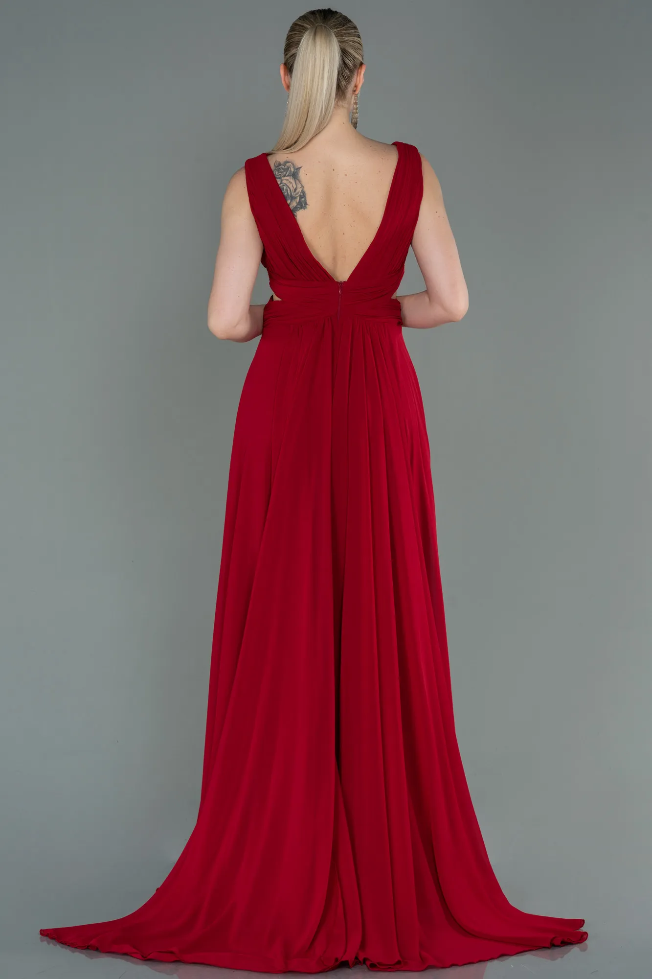 Burgundy-Long Chiffon Prom Gown ABU3066